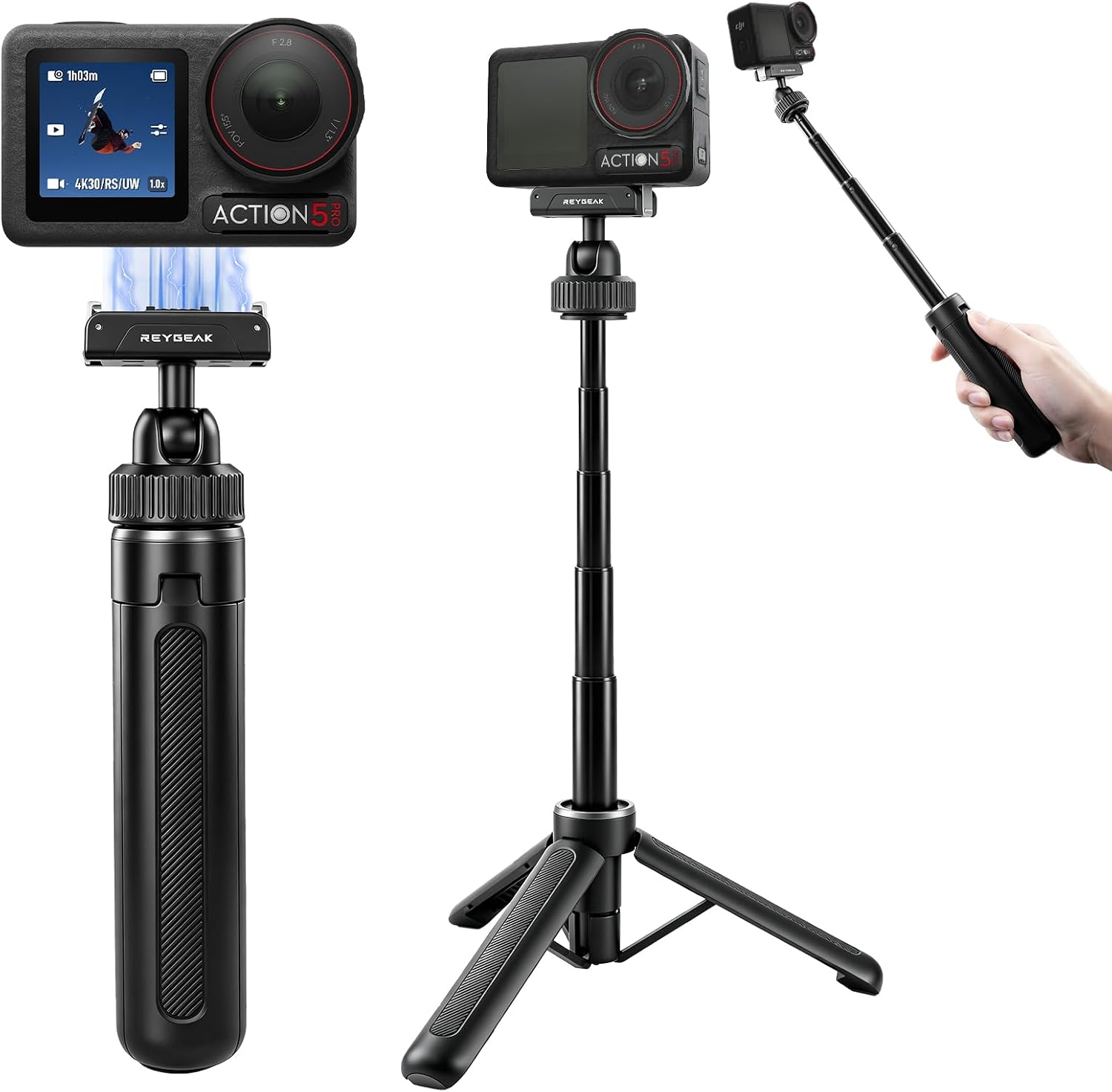 TRÍPODE PARA CÁMARA REYGEAK 15 PULGADAS CON CABEZA DE BOLA 360° PARA DJI OSMO 360 ACTION 5 PRO/4/3 - 1