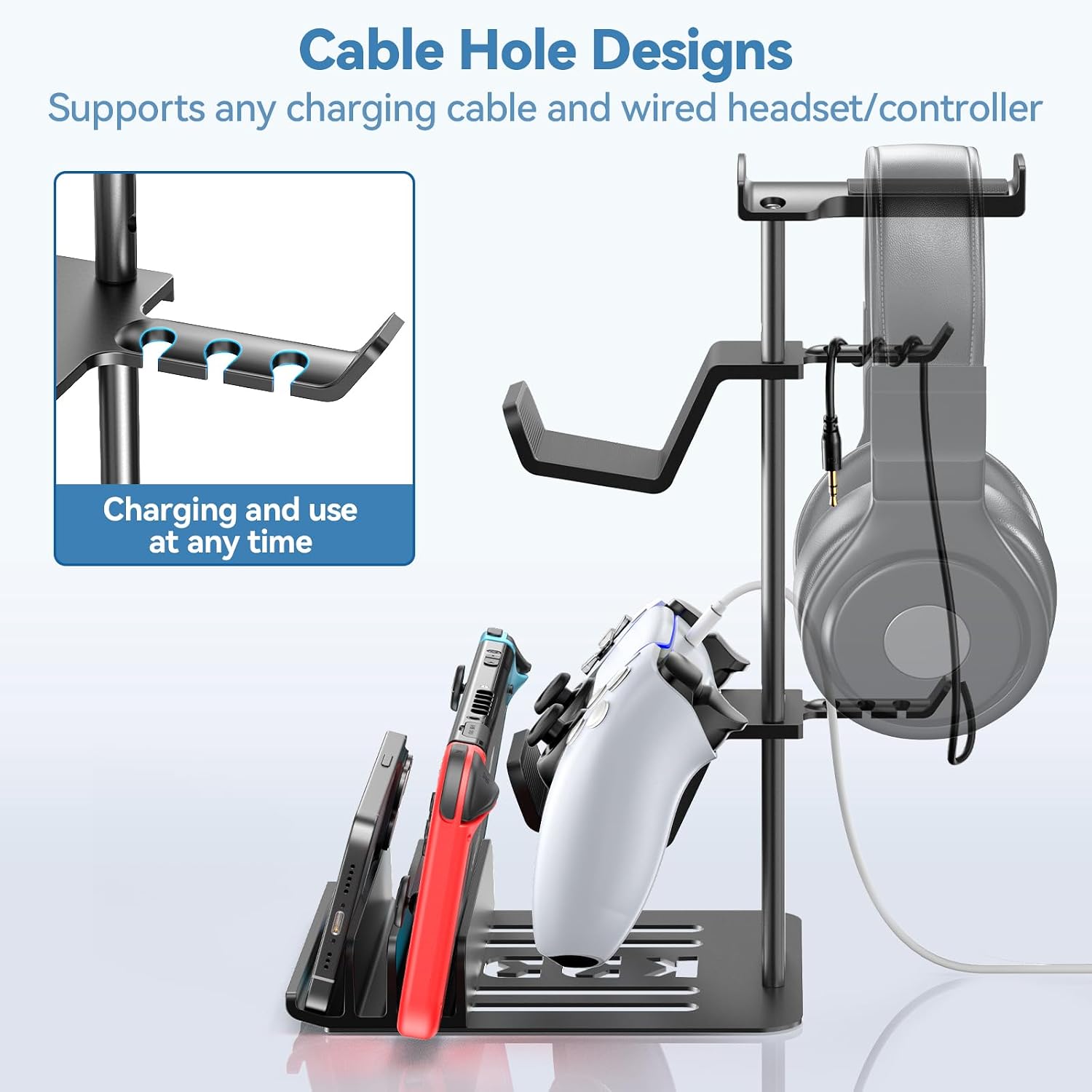 SOPORTE PARA AUDÍFONOS Y CONTROL KDD CON BASE DE ALUMINIO Y ORGANIZADOR UNIVERSAL - 2