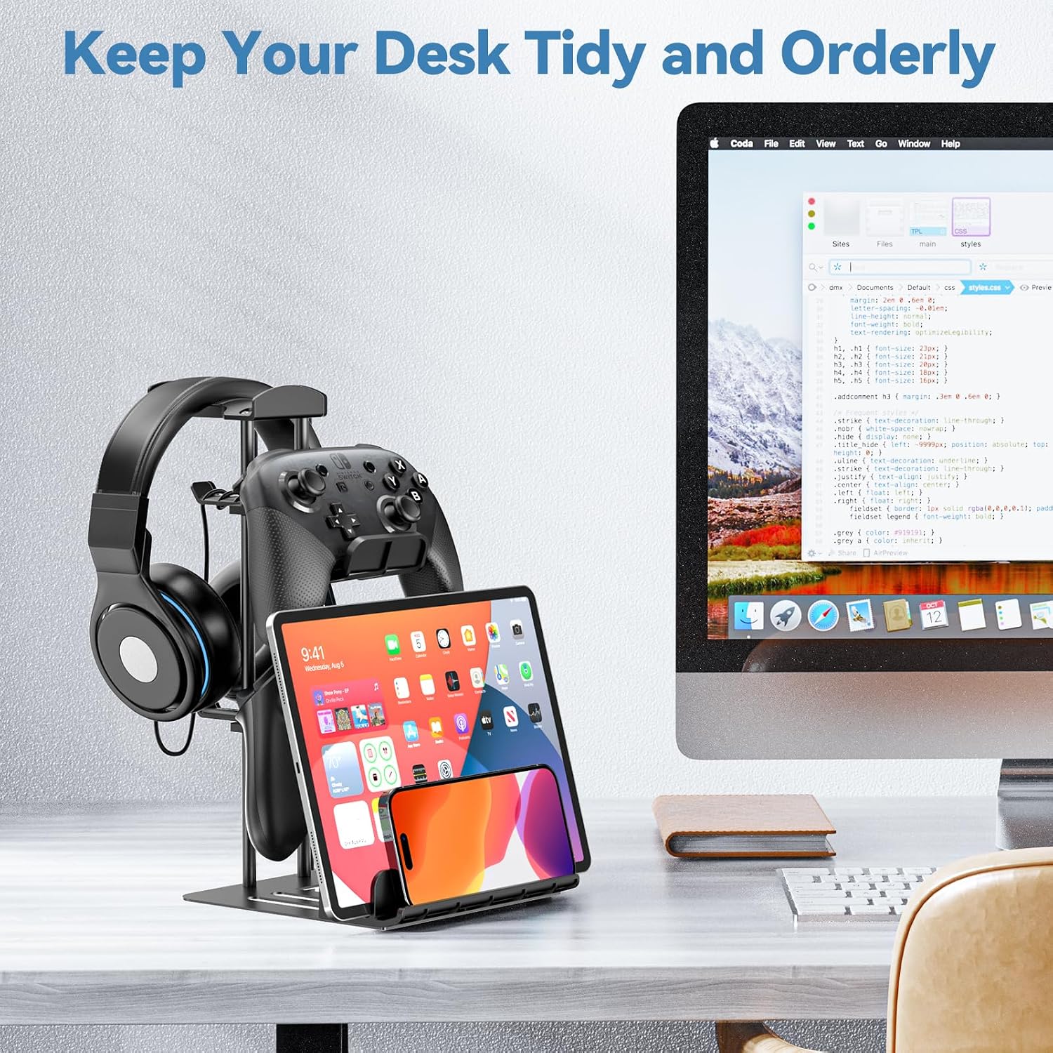 SOPORTE PARA AUDÍFONOS Y CONTROL KDD CON BASE DE ALUMINIO Y ORGANIZADOR UNIVERSAL - 3