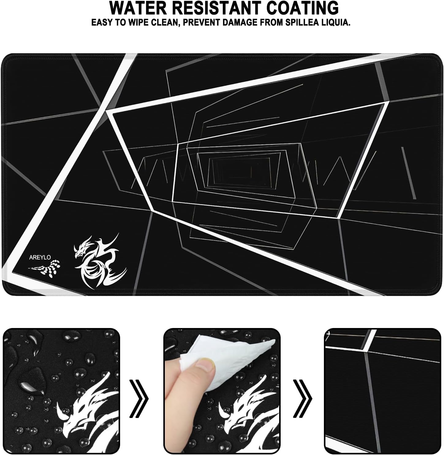 MOUSE PAD AREYLO XXL IMPERMEABLE CON BORDES COSIDOS 80X40 CM NEGRO - 2