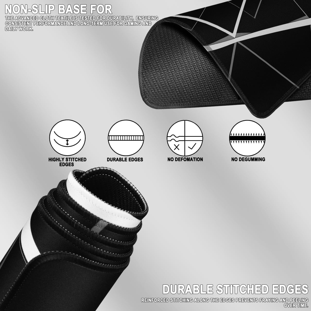 MOUSE PAD AREYLO XXL IMPERMEABLE CON BORDES COSIDOS 80X40 CM NEGRO - 4