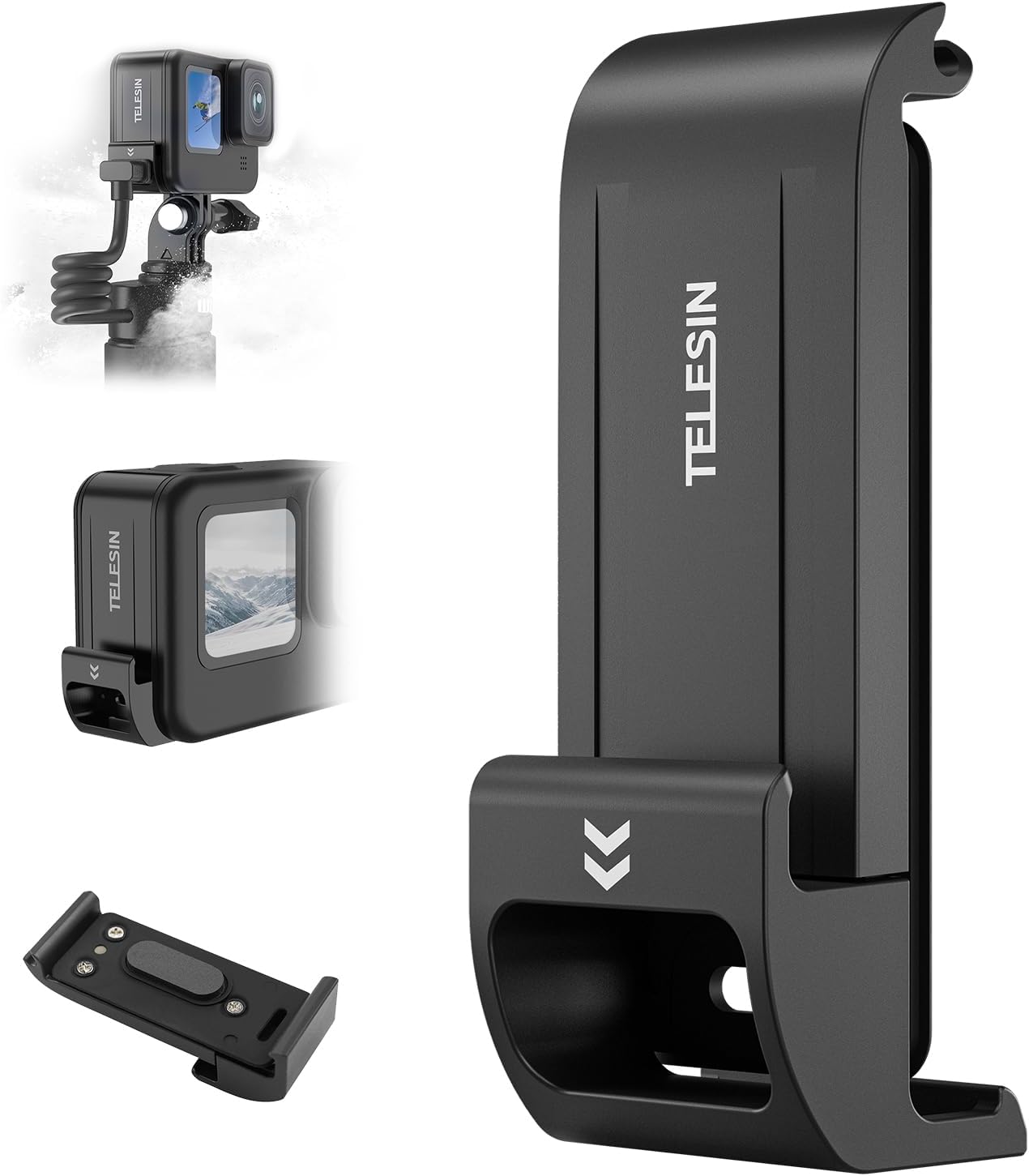 CUBIERTA PARA BATERÍA TELESIN G2 PARA GOPRO HERO 13 12 11 10 9 NEGRA CON CARGADOR TYPE-C - 1