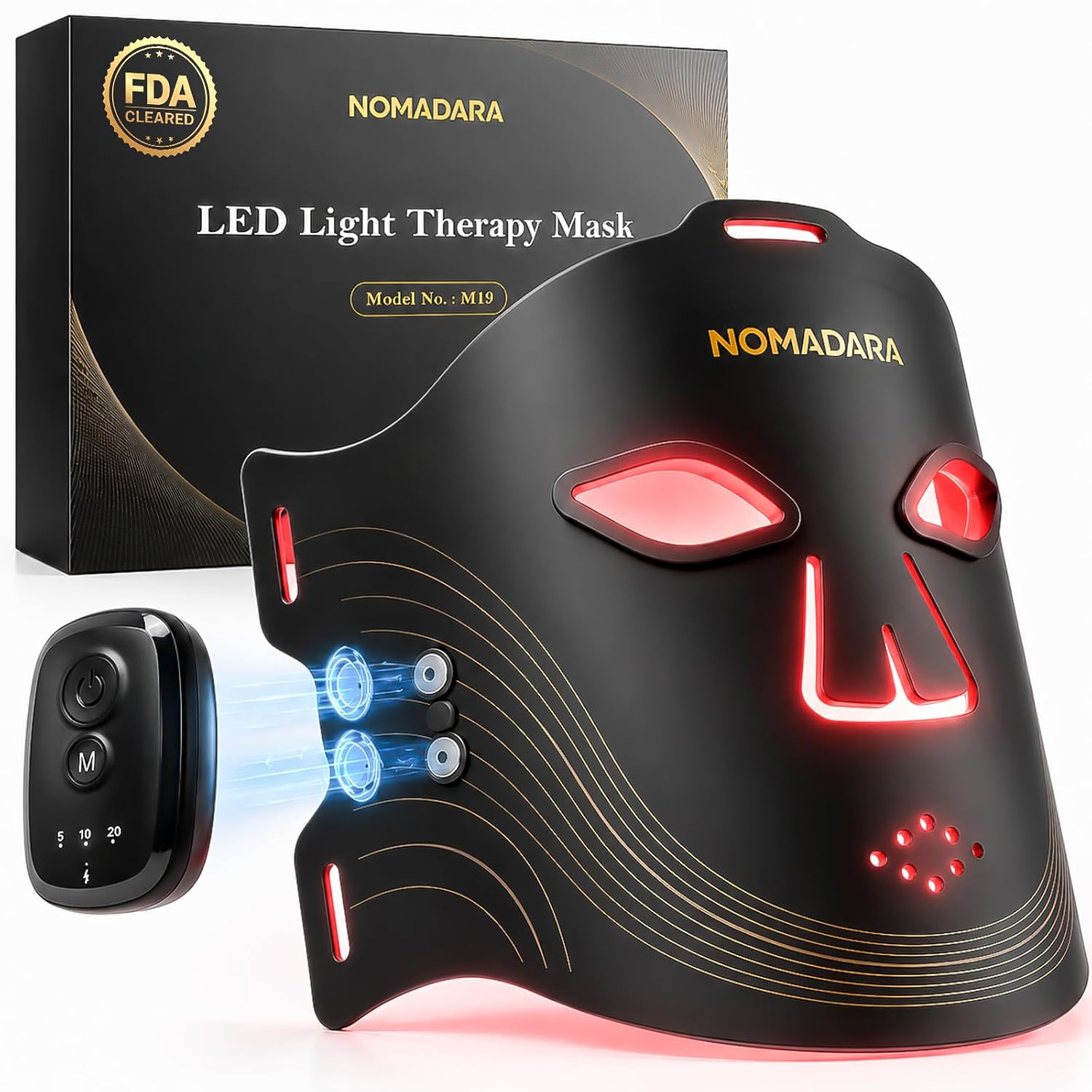 MÁSCARA DE TERAPIA DE LUZ ROJA NOMADARA INALÁMBRICA CON 336 LEDS Y TEMPORIZADOR RECARGABLE - 1