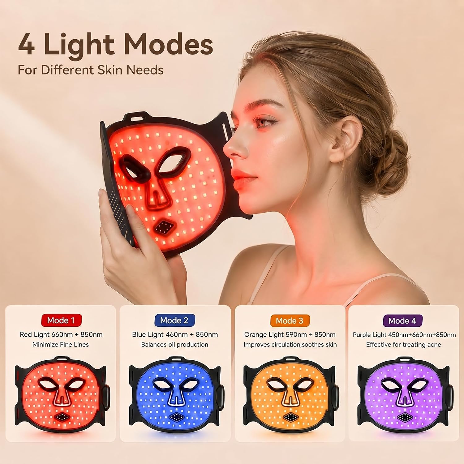MÁSCARA DE TERAPIA DE LUZ ROJA NOMADARA INALÁMBRICA CON 336 LEDS Y TEMPORIZADOR RECARGABLE - 4