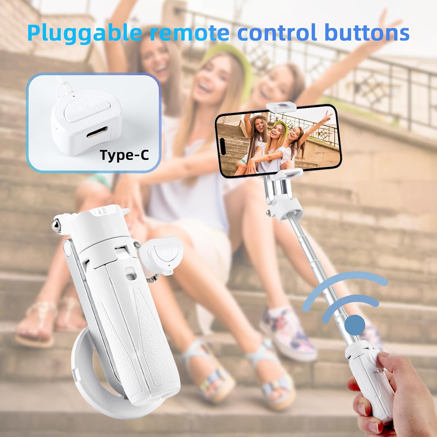 TRÍPODE PARA CELULAR MQOUNY MAGSAFE CON CONTROL REMOTO RECARGABLE BLANCO - 2