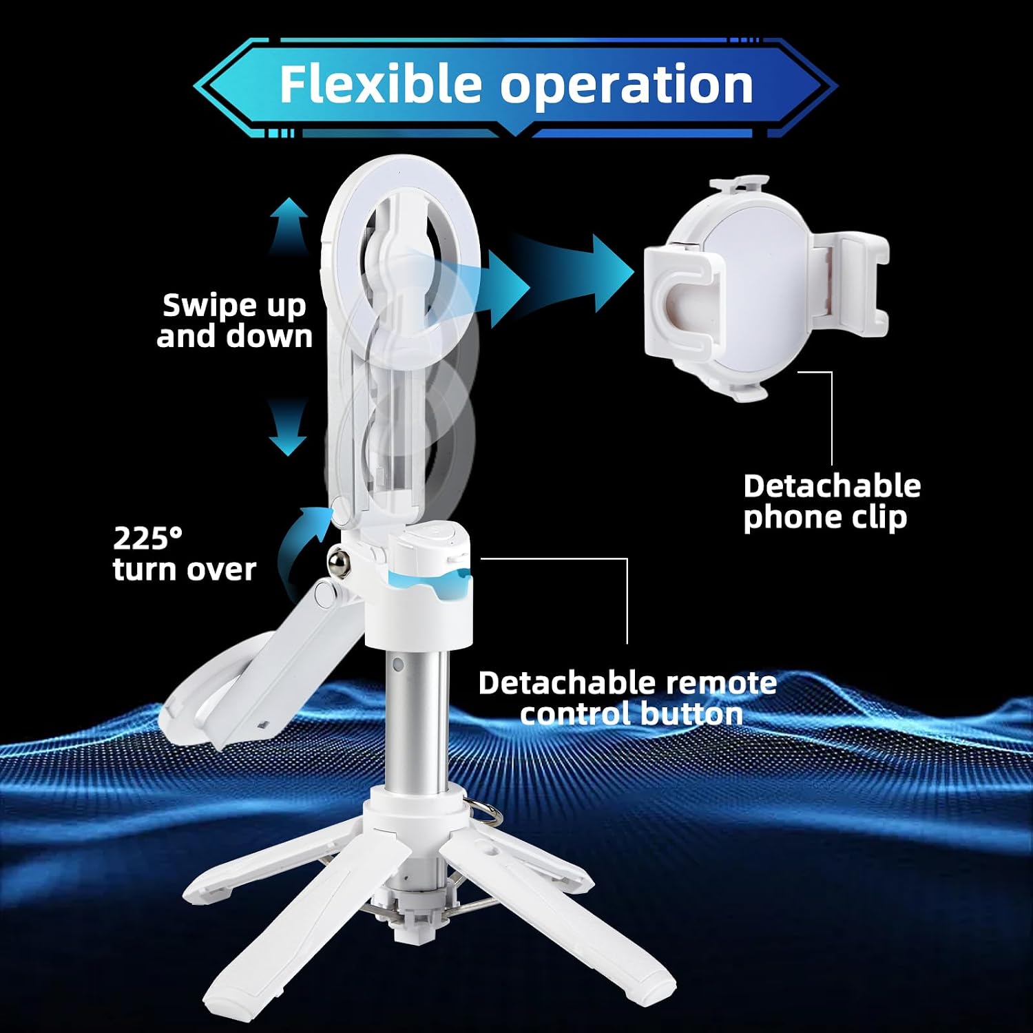 TRÍPODE PARA CELULAR MQOUNY MAGSAFE CON CONTROL REMOTO RECARGABLE BLANCO - 3