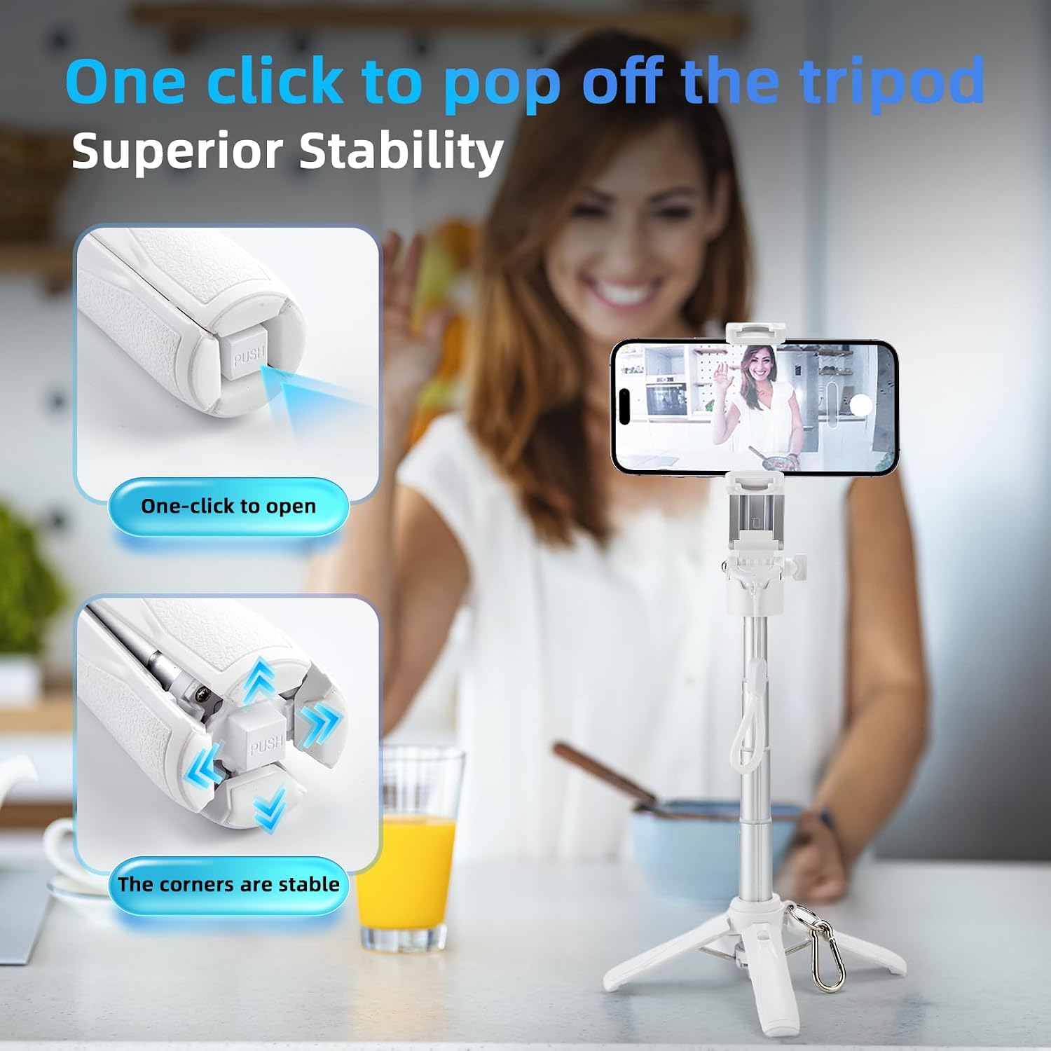 TRÍPODE PARA CELULAR MQOUNY MAGSAFE CON CONTROL REMOTO RECARGABLE BLANCO - 5