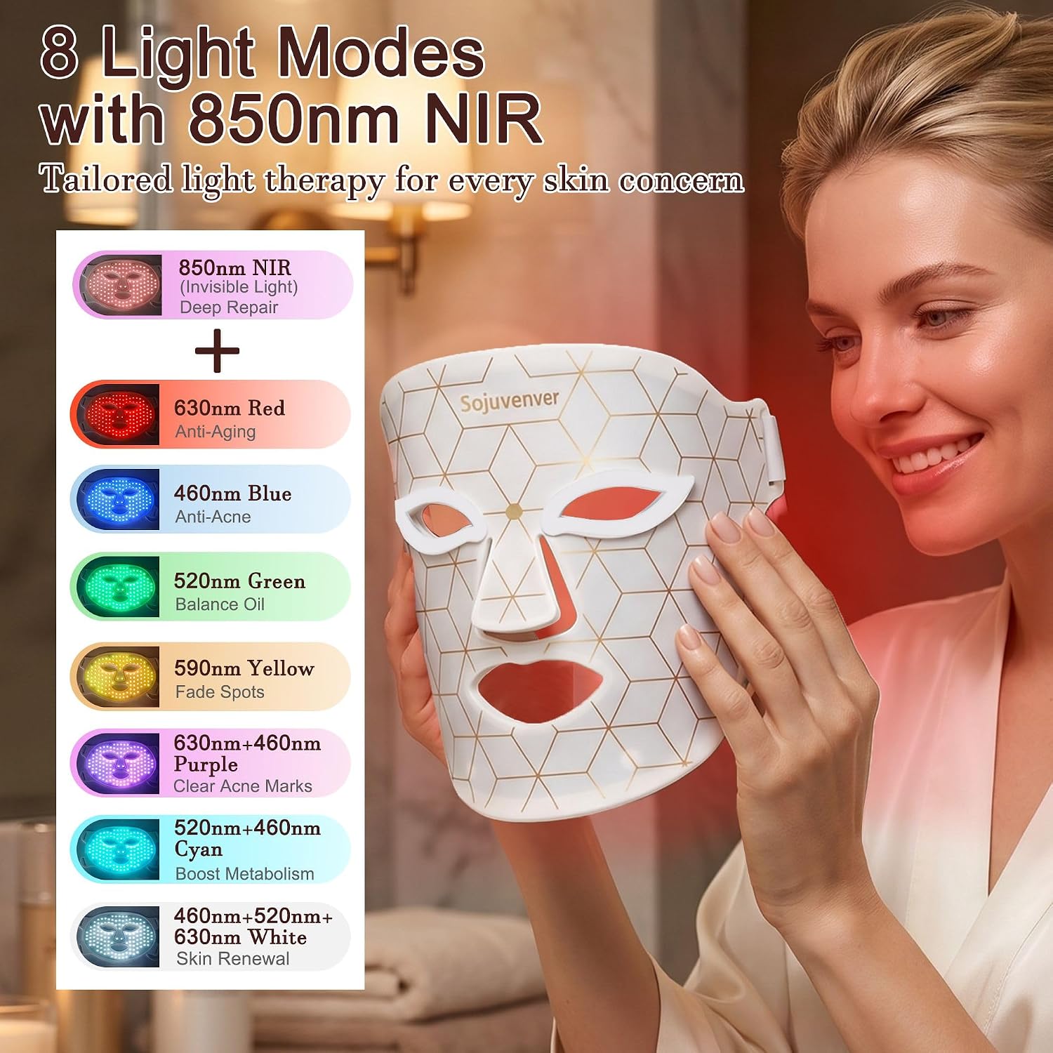 MASCARILLA FACIAL SOJUVENVER RED LIGHT THERAPY 8 COLORES LED ANTIEDAD - 3