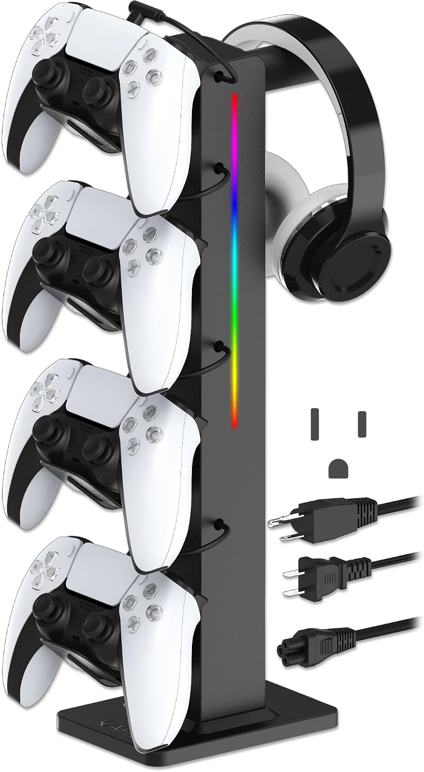 SOPORTE PARA AUDÍFONOS Y CONTROLES KAFRI RGB CON ORGANIZADOR Y CARGADOR RETRÁCTIL NEGRO - 1