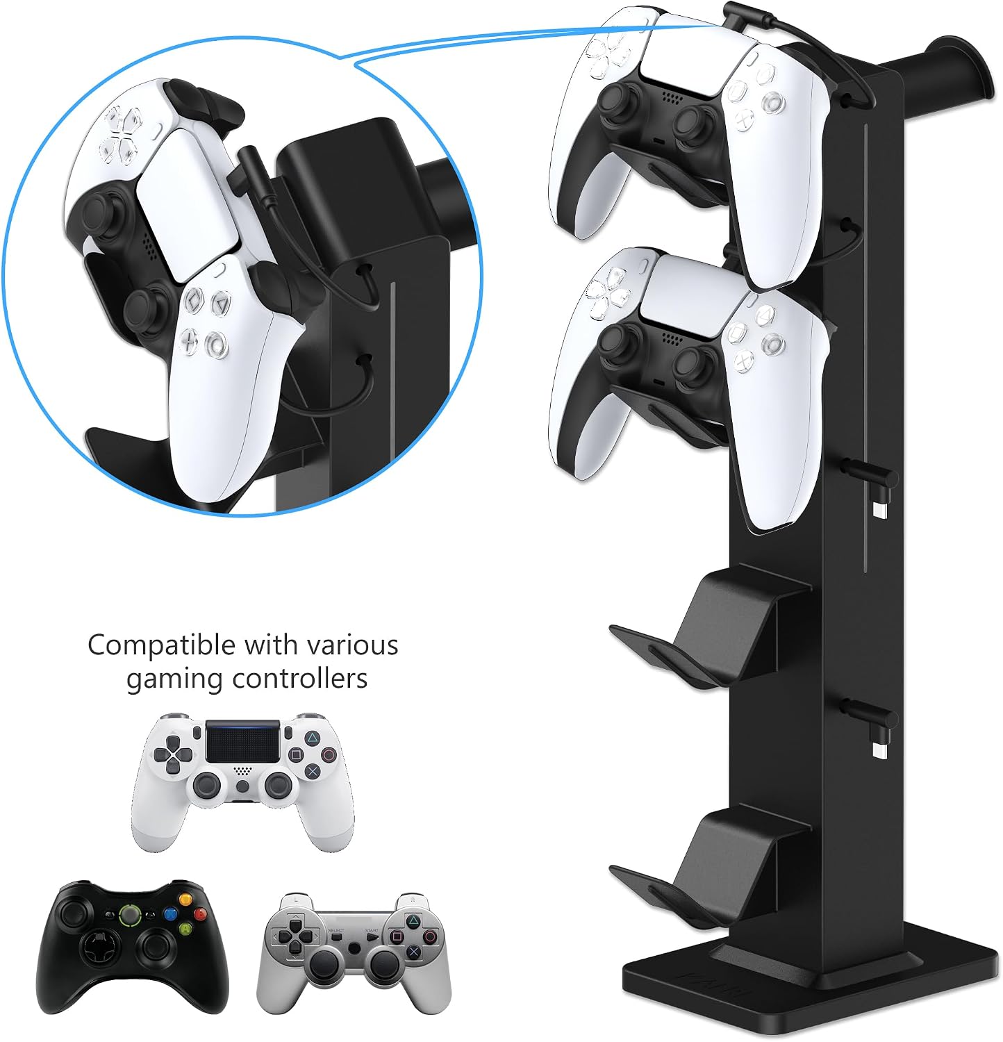 SOPORTE PARA AUDÍFONOS Y CONTROLES KAFRI RGB CON ORGANIZADOR Y CARGADOR RETRÁCTIL NEGRO - 2