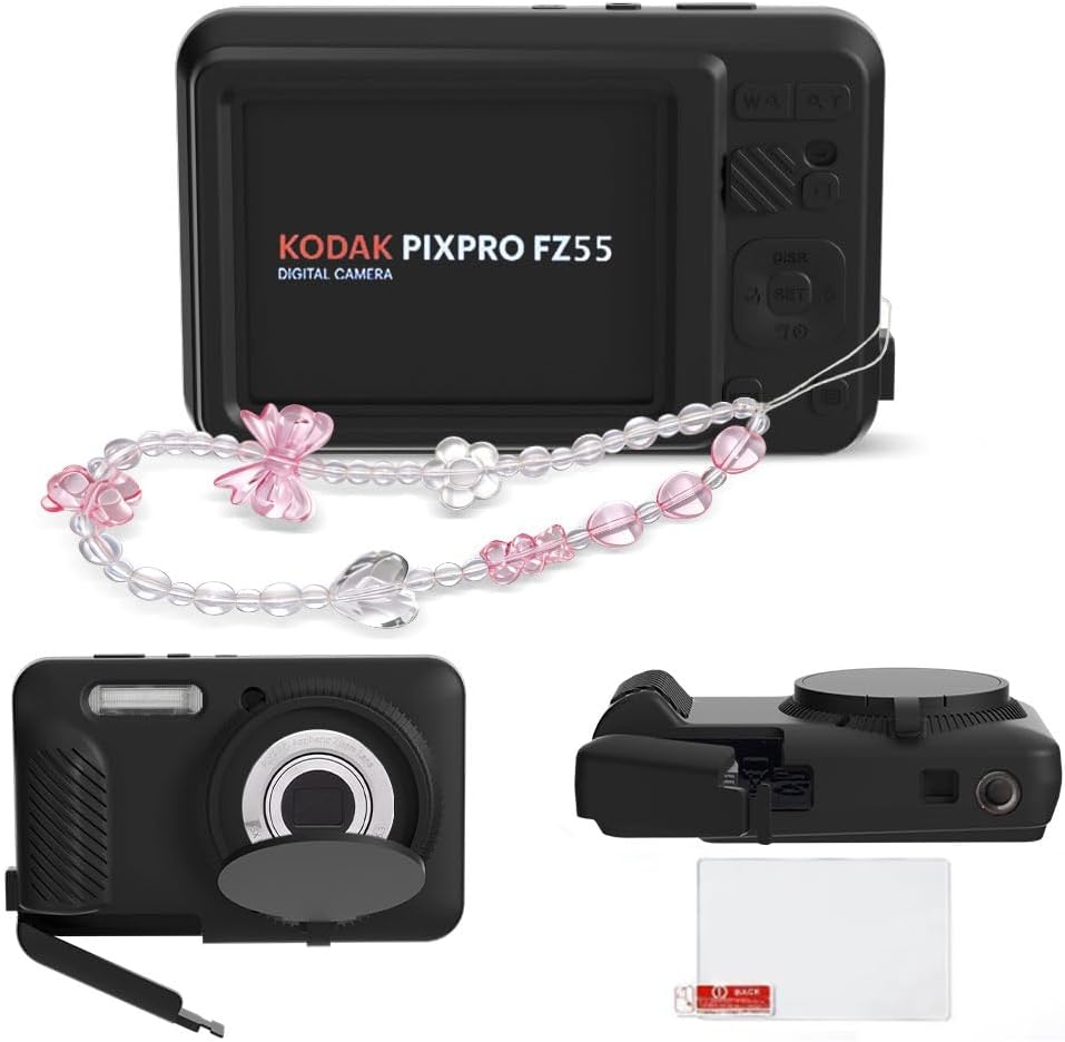 CARCASA PARA KODAK PIXPRO FZ55 TUOOUT SILICONA NEGRA CON PROTECTOR DE PANTALLA Y CORREA - 1