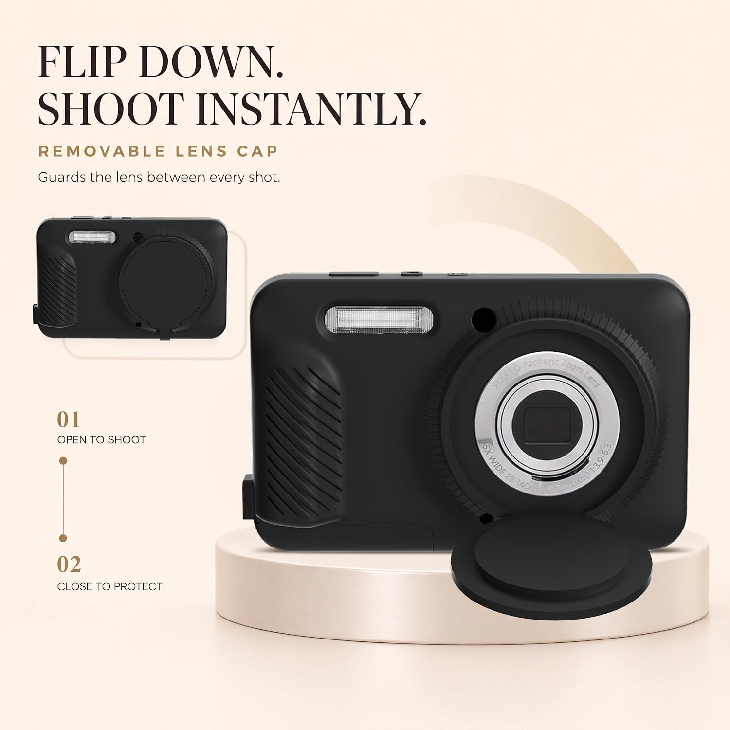CARCASA PARA KODAK PIXPRO FZ55 TUOOUT SILICONA NEGRA CON PROTECTOR DE PANTALLA Y CORREA - 3