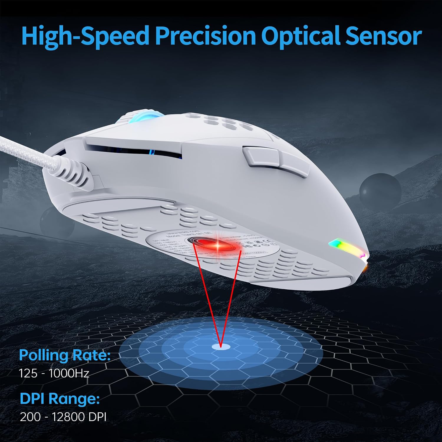MOUSE GAMER TMKB FALCON M1SE BLANCO 12800DPI CABLEADO - 2