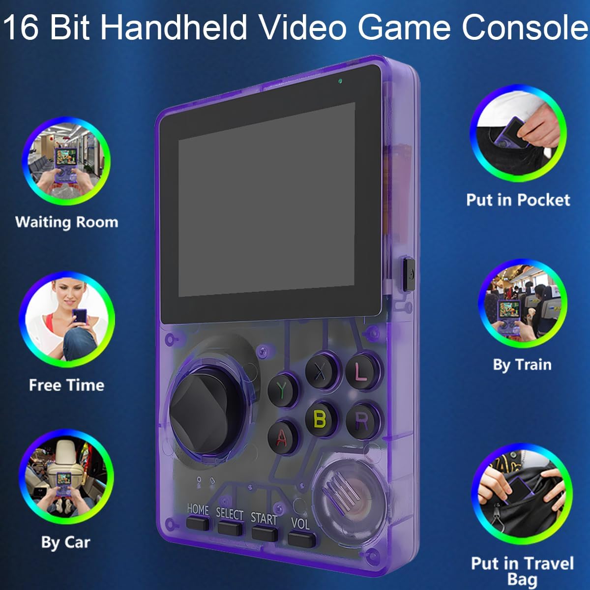 CONSOLA DE VIDEOJUEGOS 16 BIT RFETOMAX MORADA 2.8 PULGADAS 100 JUEGOS - 2