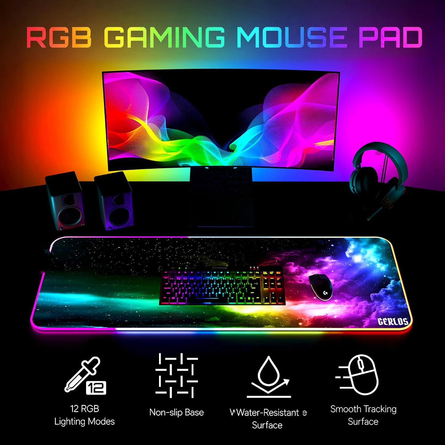MOUSE PAD GAMING GERLOS RGB GRANDE 80 X 30 CM - 2