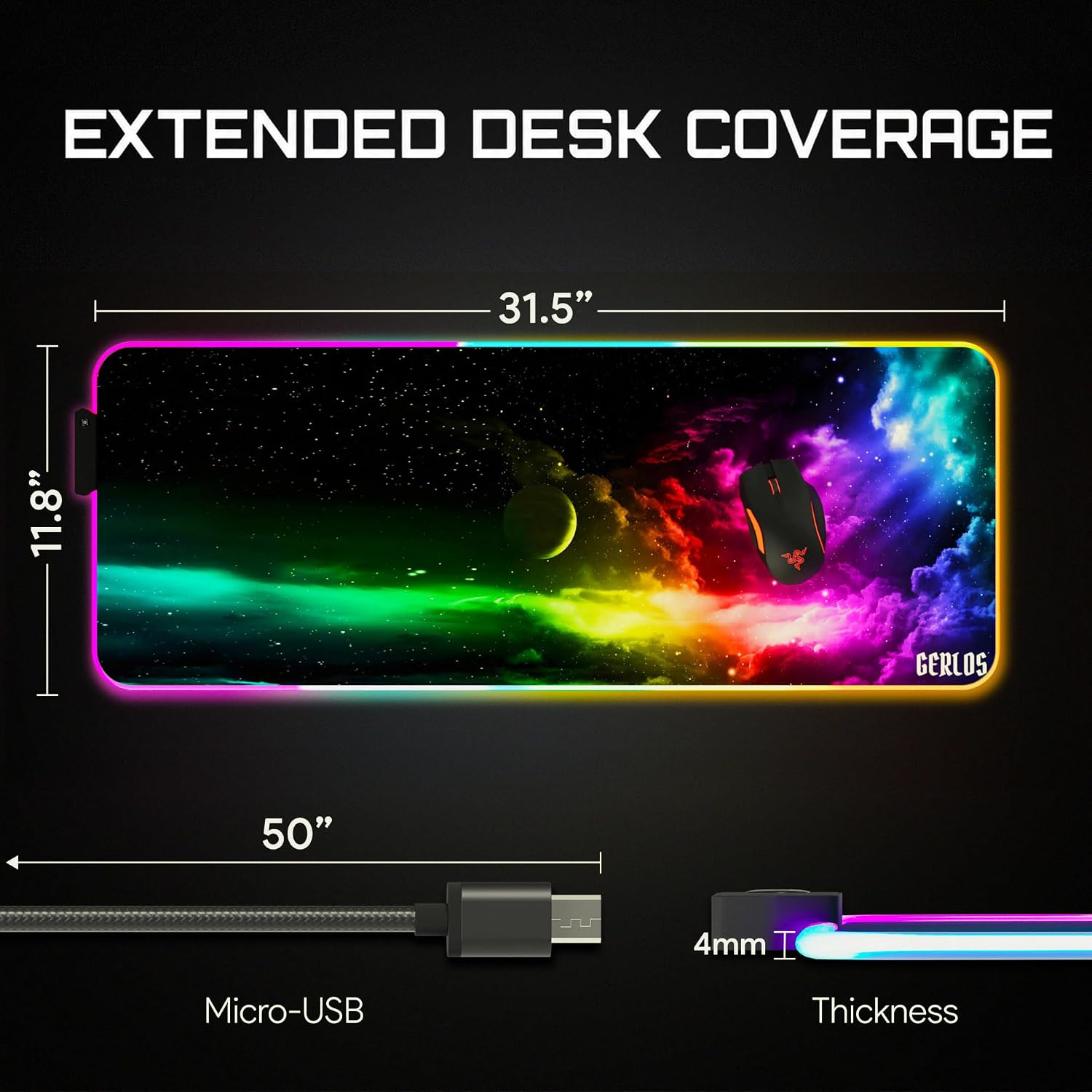 MOUSE PAD GAMING GERLOS RGB GRANDE 80 X 30 CM - 3