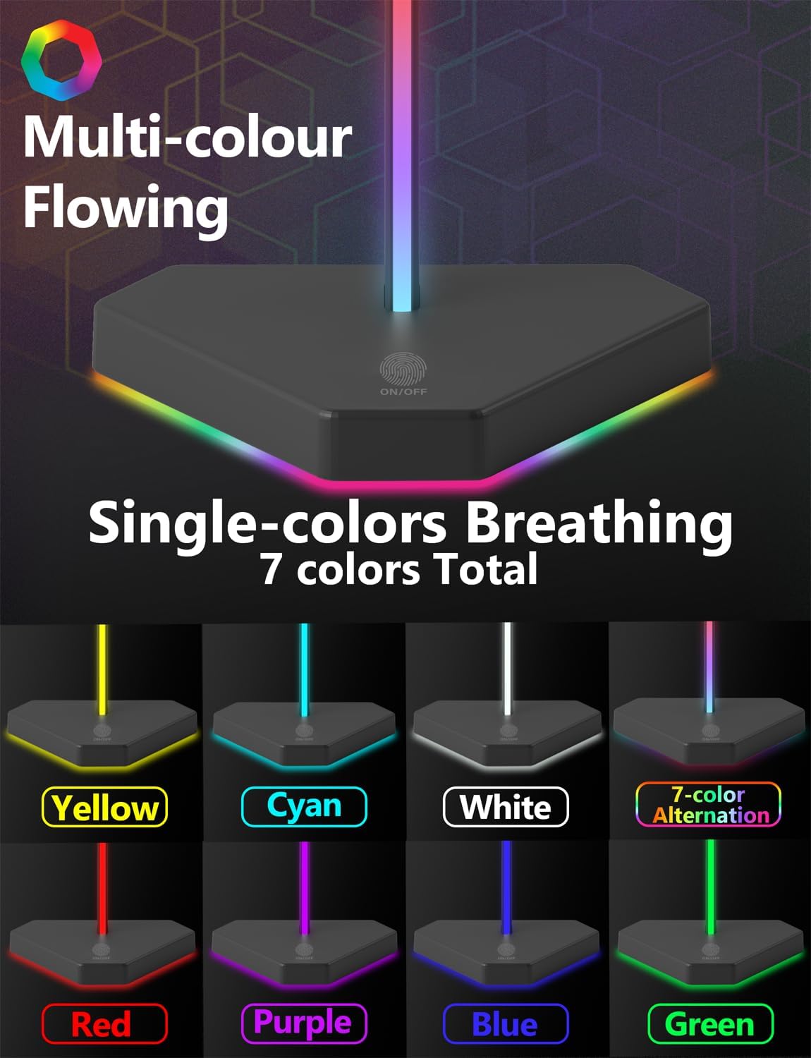 SOPORTE PARA AUDÍFONOS CHARLXEE RGB CON 1 PUERTO USB-C Y 3 PUERTOS TYPE-C PARA CARGA Y DATOS NEGRO - 3