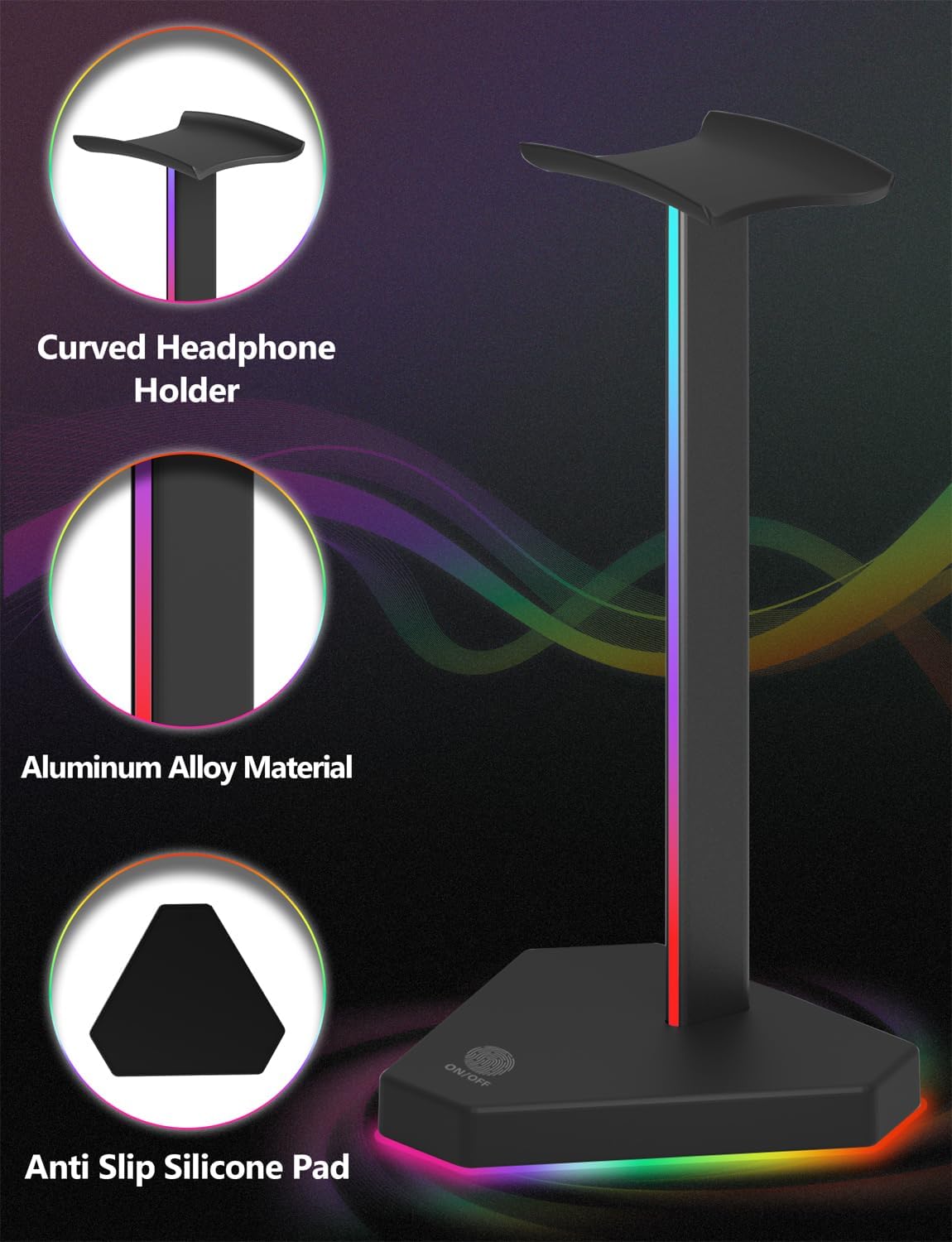SOPORTE PARA AUDÍFONOS CHARLXEE RGB CON 1 PUERTO USB-C Y 3 PUERTOS TYPE-C PARA CARGA Y DATOS NEGRO - 5