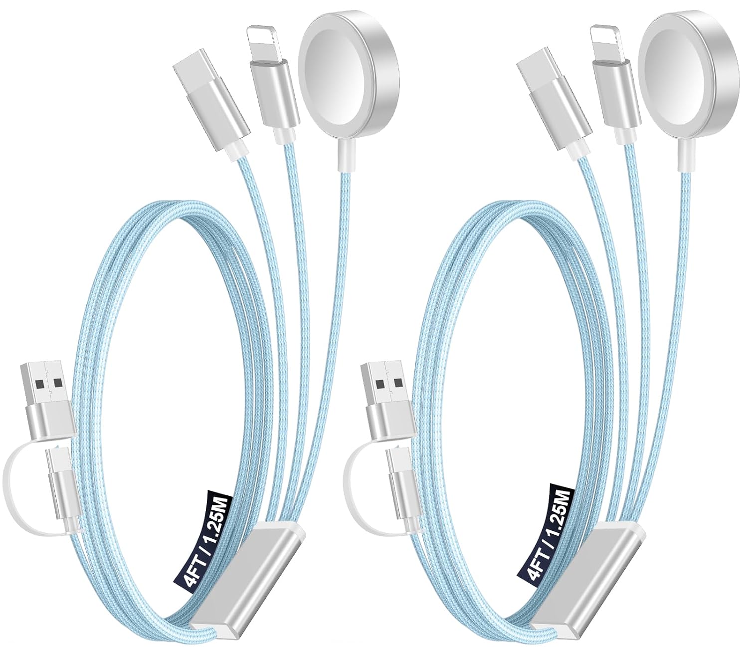 CABLE CARGADOR MÚLTIPLE 3 EN 2 XIWXI 1.25 M PARA APPLE WATCH Y USB C/A - 1