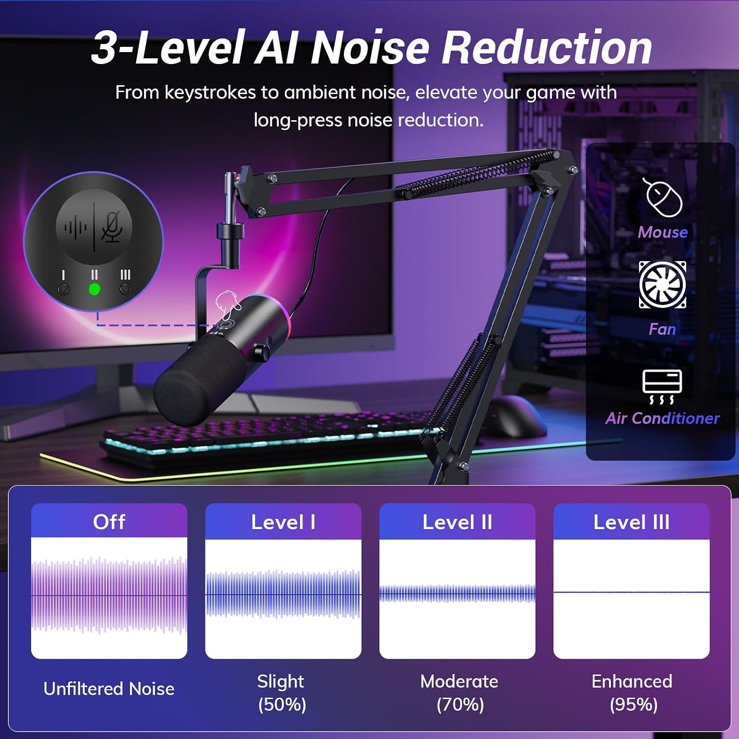 MICRÓFONO DINÁMICO TONOR PARA GAMING CON CANCELACIÓN DE RUIDO AI Y CONEXIÓN XLR/USB - 2