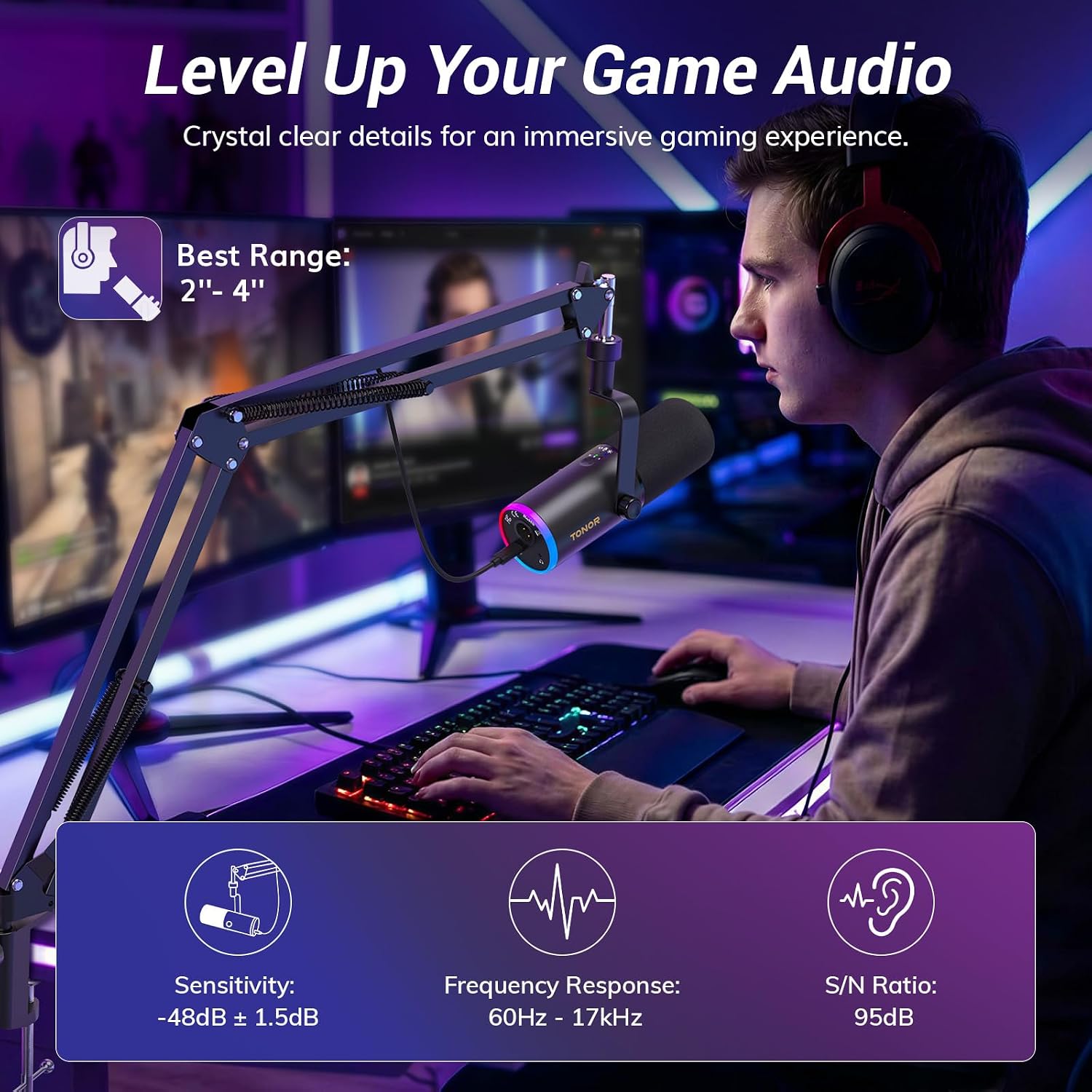 MICRÓFONO DINÁMICO TONOR PARA GAMING CON CANCELACIÓN DE RUIDO AI Y CONEXIÓN XLR/USB - 3