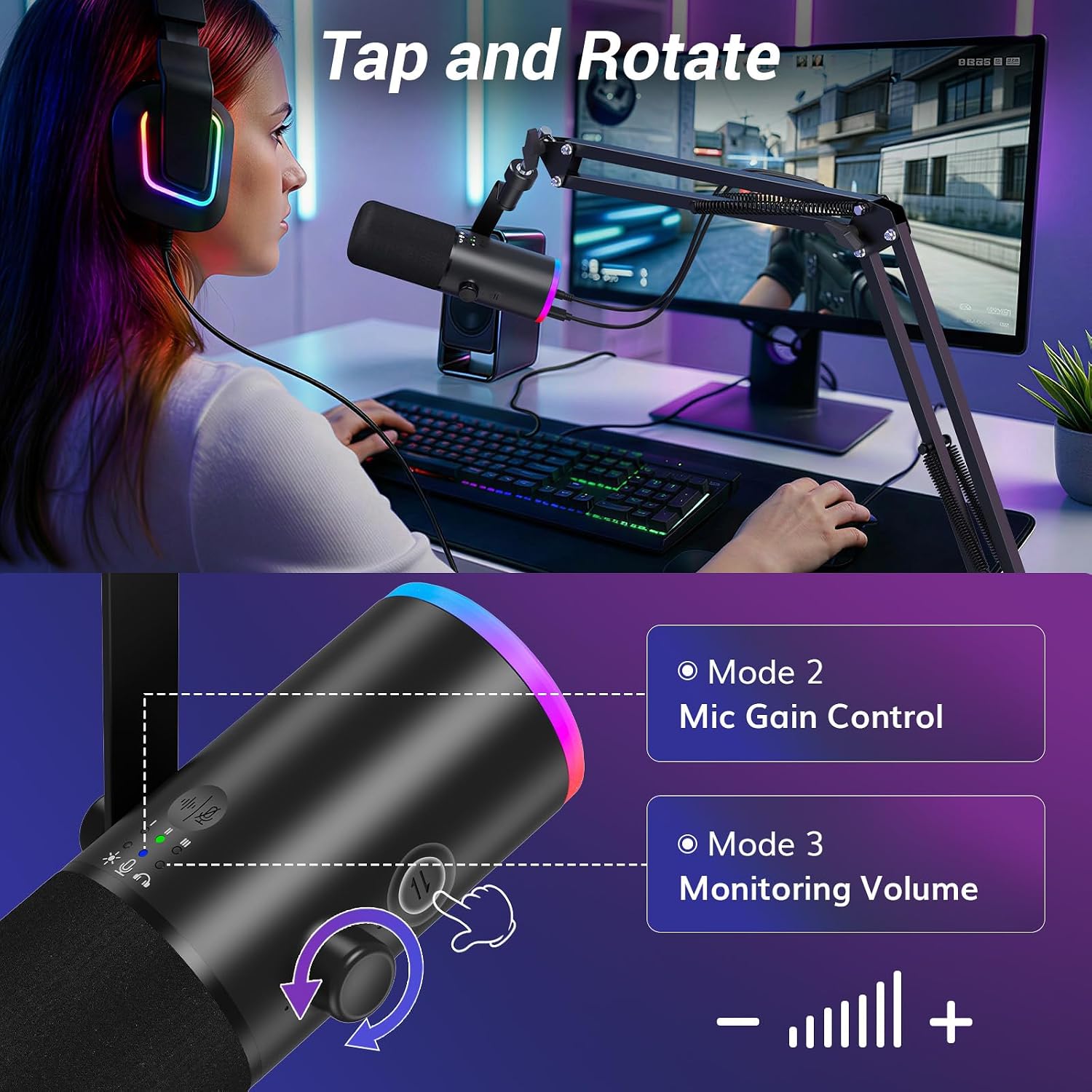 MICRÓFONO DINÁMICO TONOR PARA GAMING CON CANCELACIÓN DE RUIDO AI Y CONEXIÓN XLR/USB - 5