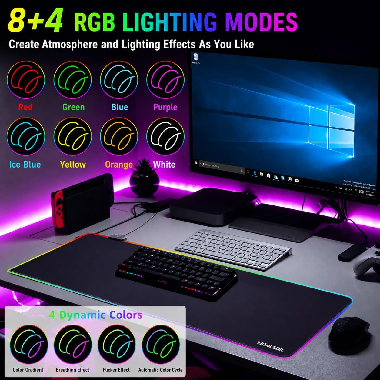 MOUSE PAD GAMING TIDALSOIL RGB 80X30 CM NEGRO - 2