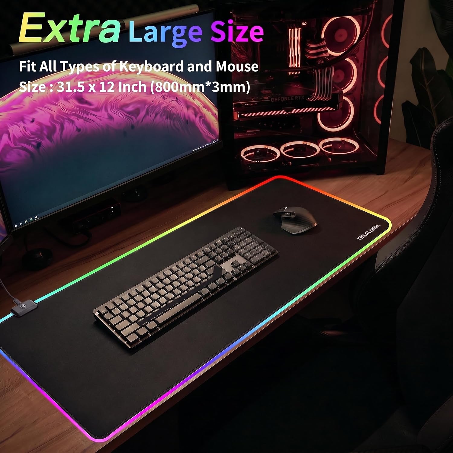 MOUSE PAD GAMING TIDALSOIL RGB 80X30 CM NEGRO - 4