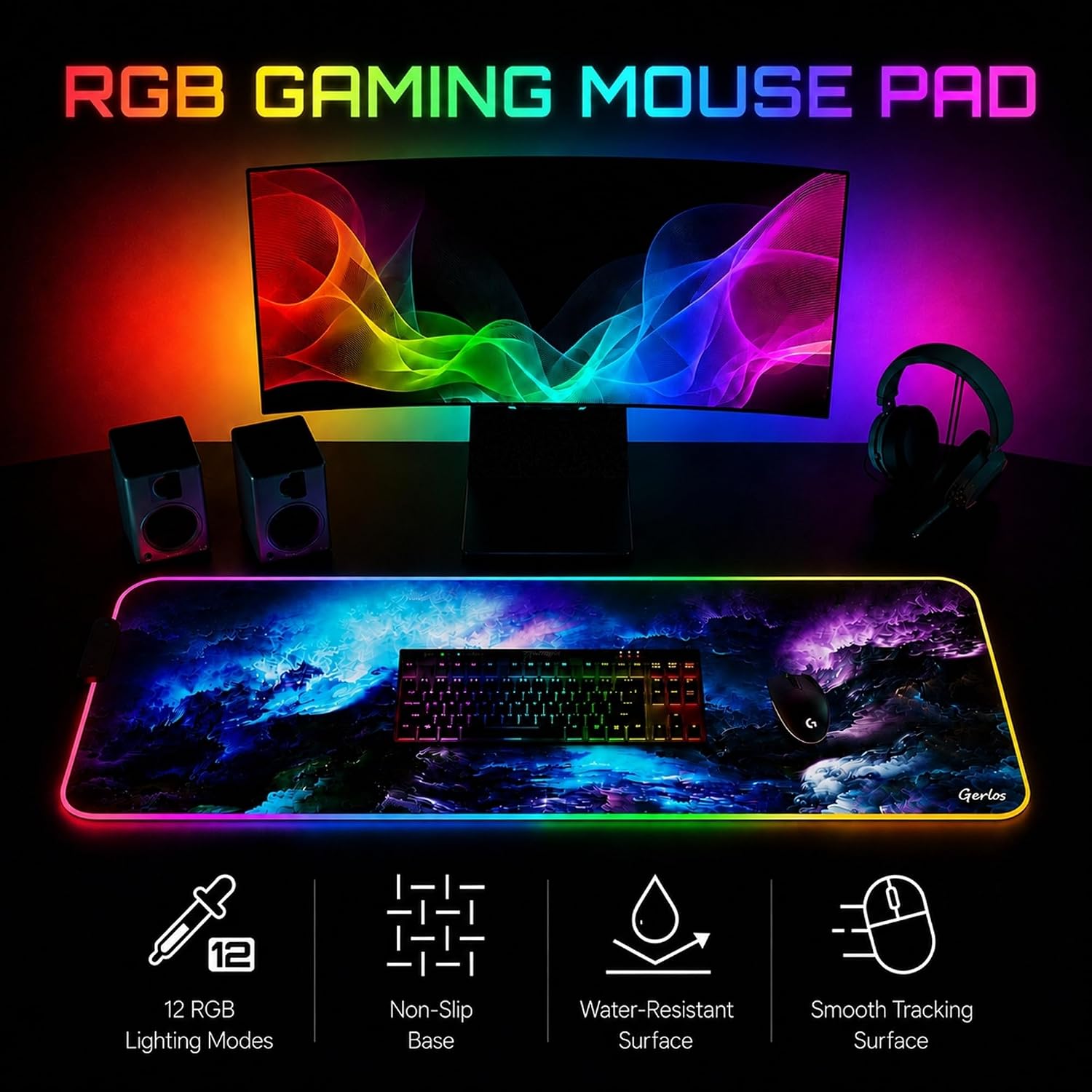 MOUSE PAD GAMING GERLOS RGB GRANDE 80X30 CM - 2