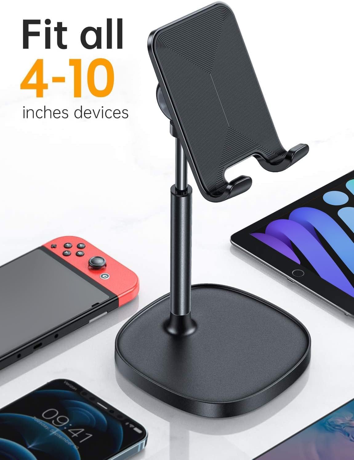 SOPORTE PARA CELULAR LISEN AJUSTABLE PARA ESCRITORIO 4-10 PULGADAS NEGRO - 2