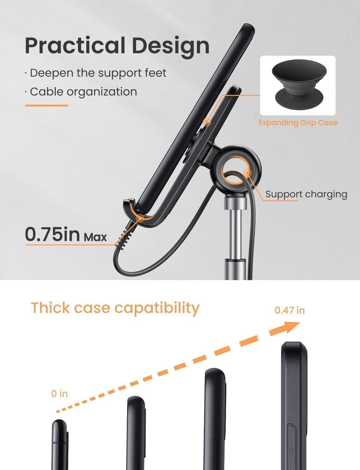 SOPORTE PARA CELULAR LISEN AJUSTABLE PARA ESCRITORIO 4-10 PULGADAS NEGRO - 3