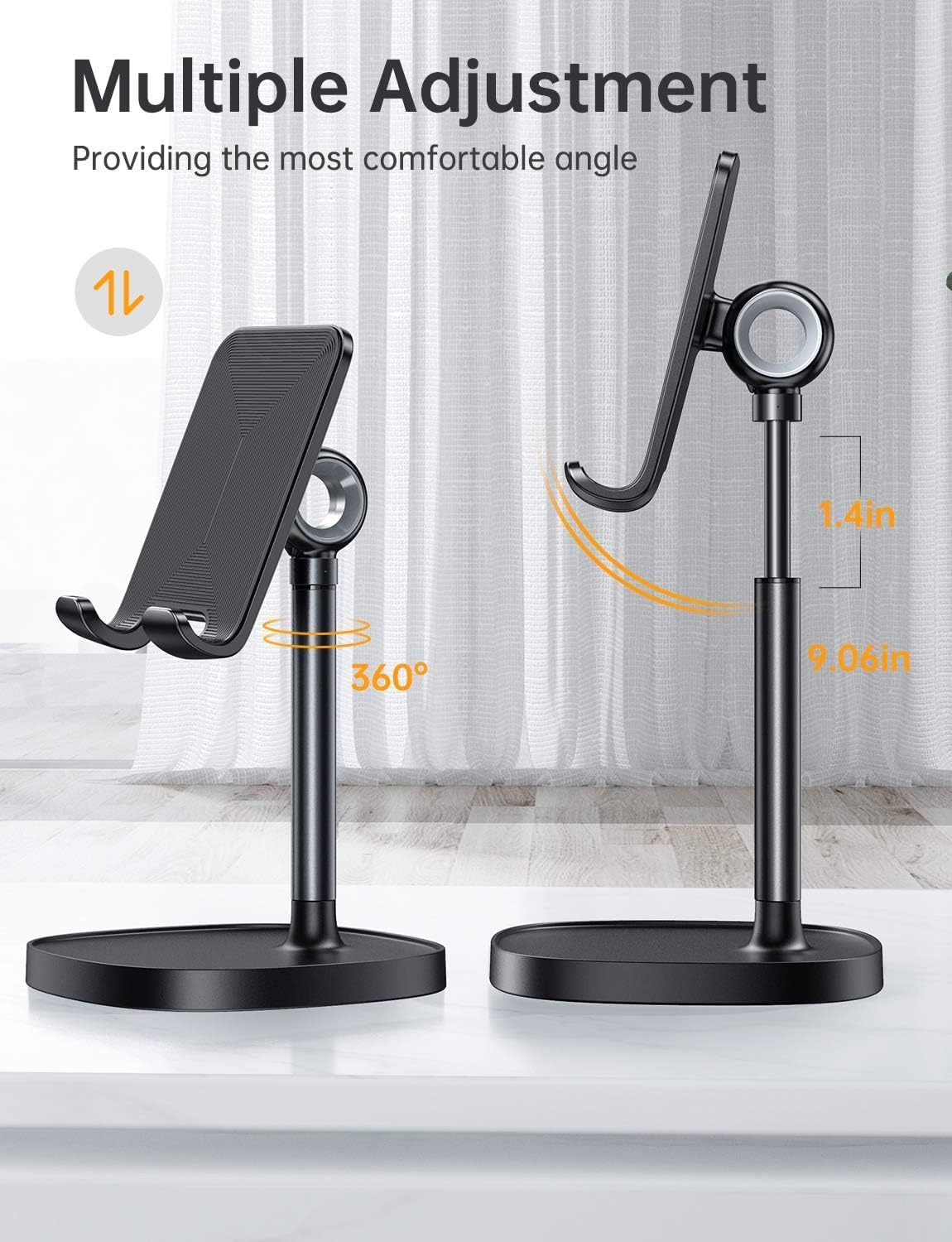 SOPORTE PARA CELULAR LISEN AJUSTABLE PARA ESCRITORIO 4-10 PULGADAS NEGRO - 4