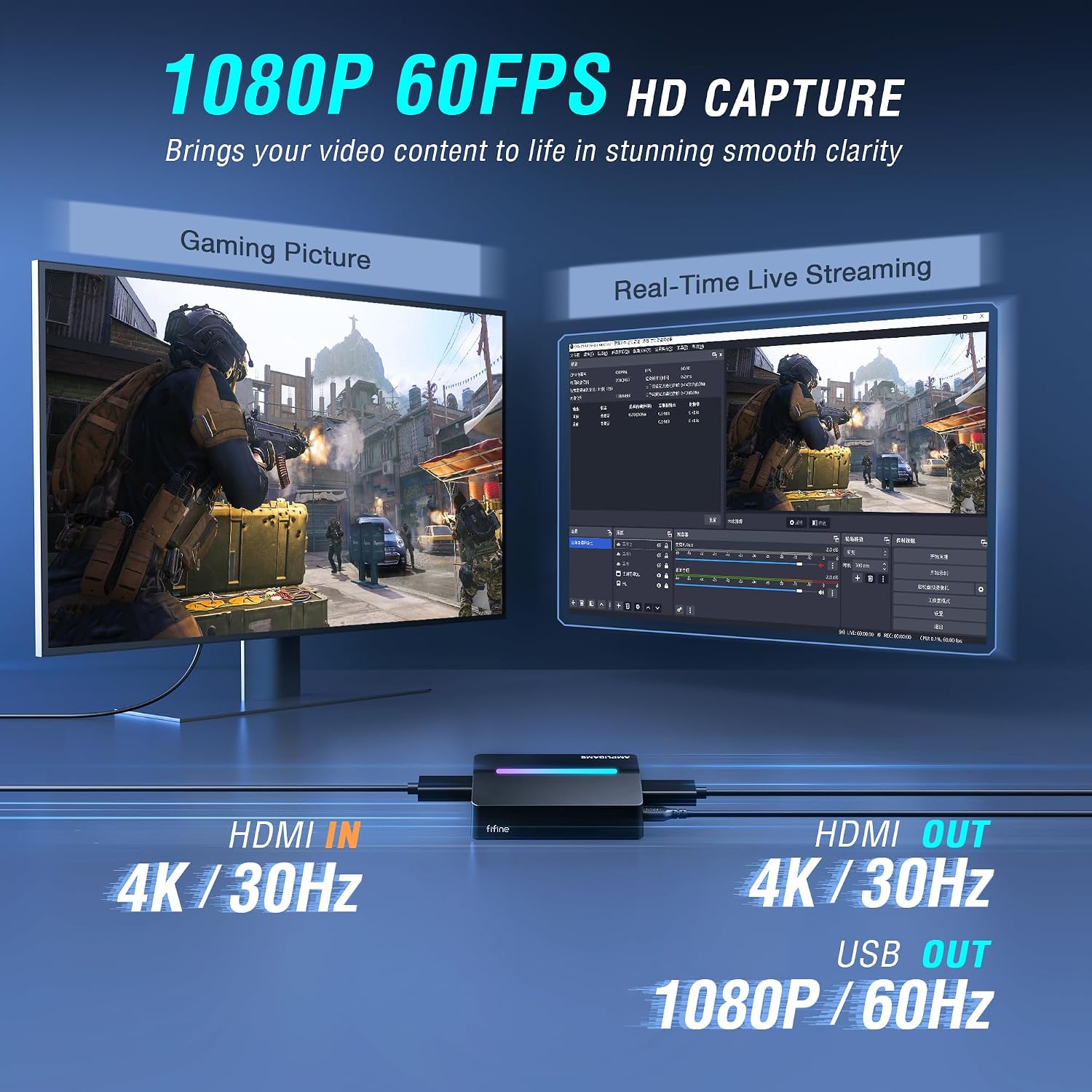 CAPTURADORA DE VIDEO AMPLIGAME FIFINE V3 HDMI 4K A USB 1080P 60FPS - 2