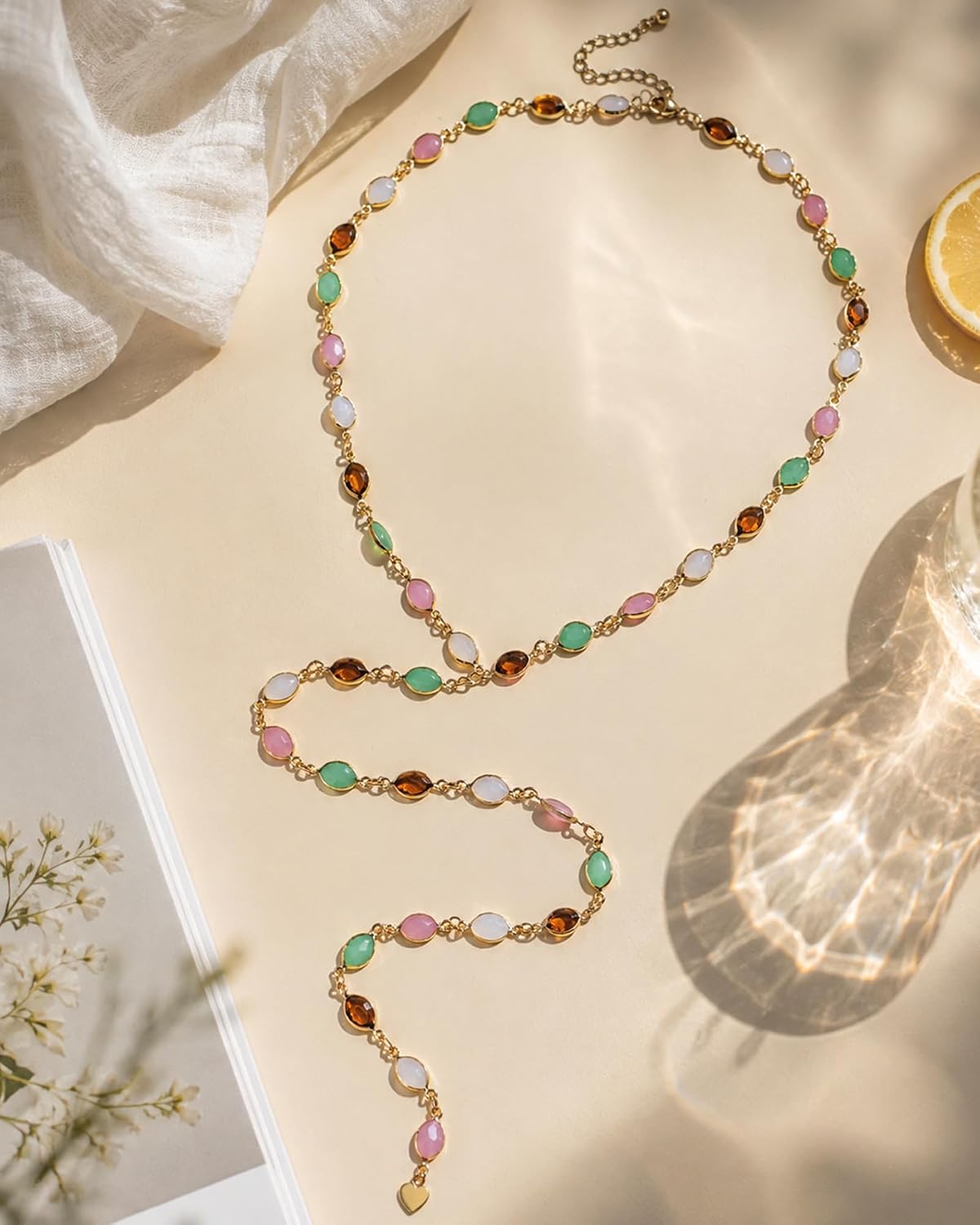 COLLAR LANWLOSI Y MULTICOLOR CON CRISTALES LARGOS PARA MUJER - 5