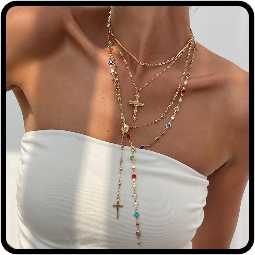 COLLAR PARA MUJER LANWLOSI MULTICOLOR LARGO CON CRISTALES - 1