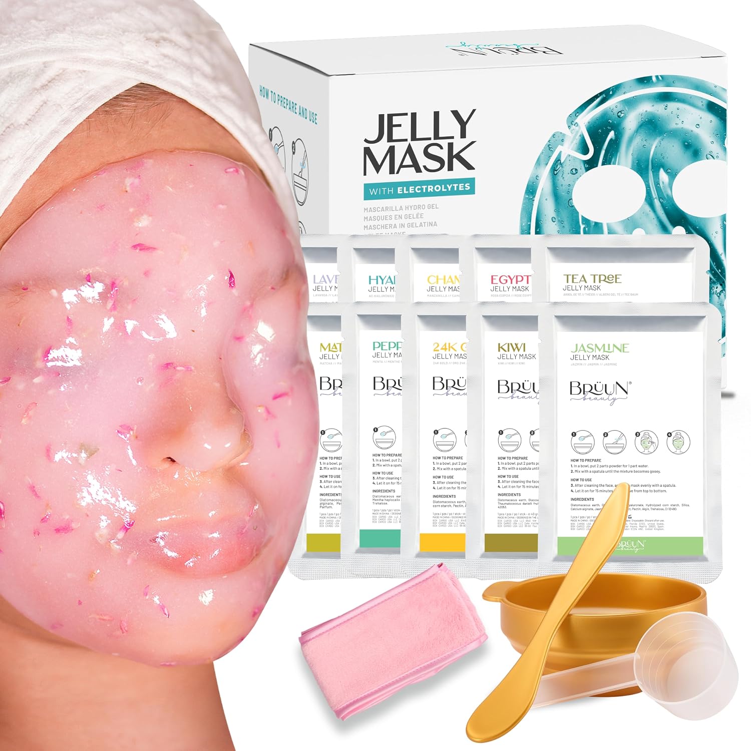 MASCARILLA FACIAL PEEL-OFF BRÜUN PREMIUM MODELING RUBBER MASK SET 10 TRATAMIENTOS - 1