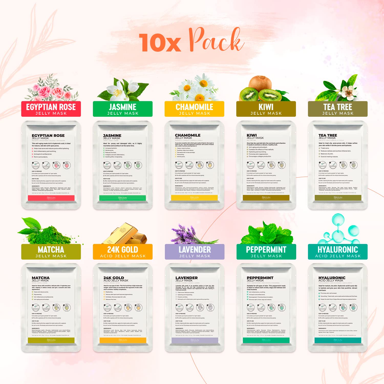 MASCARILLA FACIAL PEEL-OFF BRÜUN PREMIUM MODELING RUBBER MASK SET 10 TRATAMIENTOS - 3