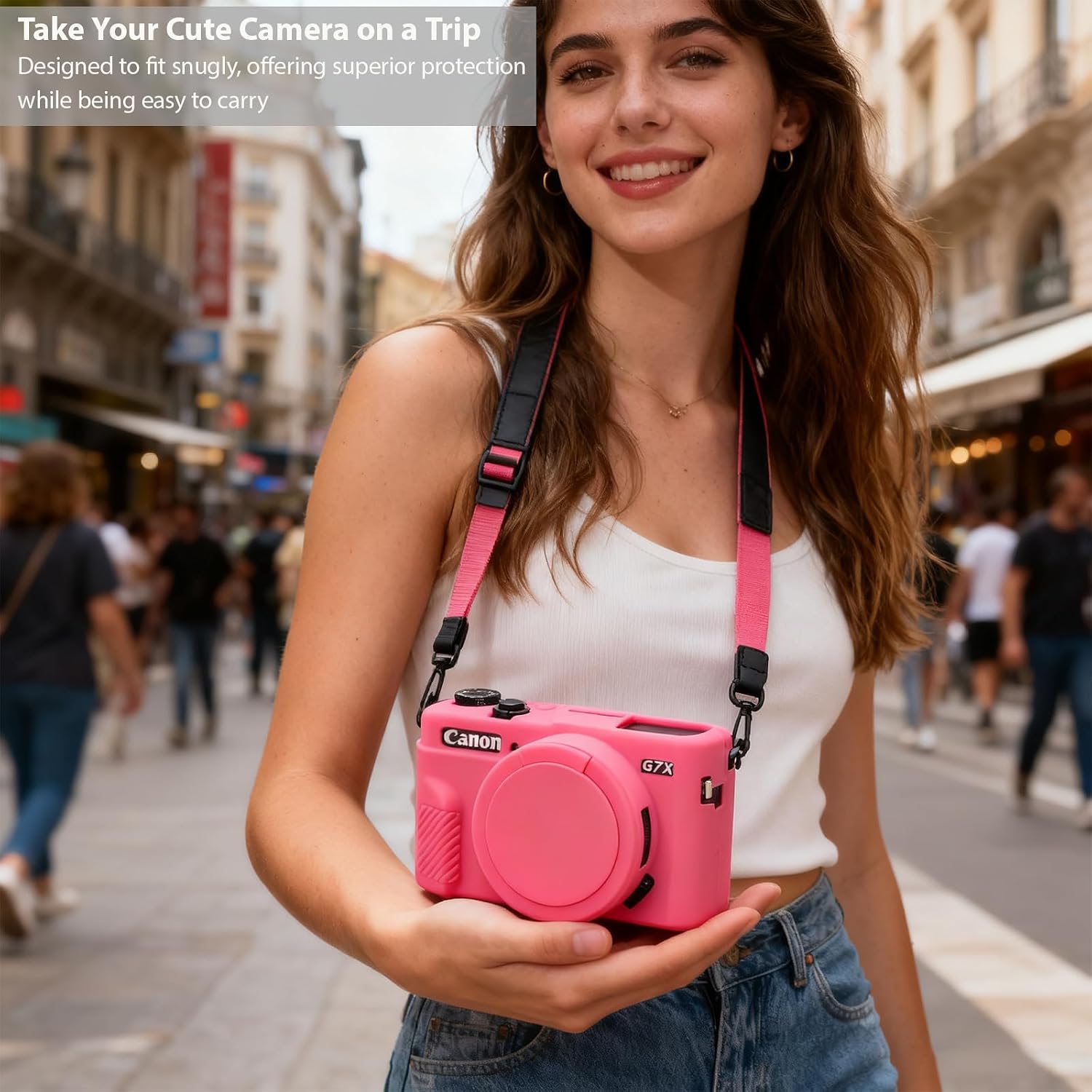 CARCASA PARA CÁMARA CANON G7X MARK II FREVYVE ROSA FUERTE - 3