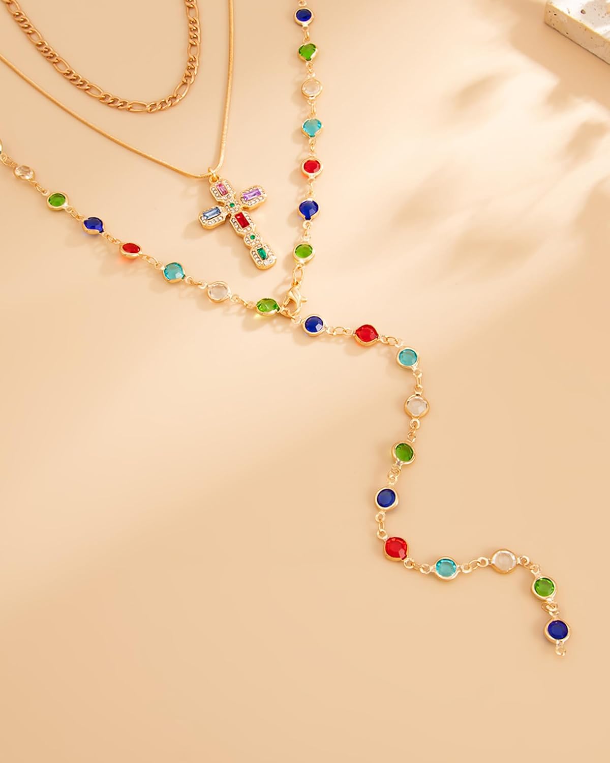COLLAR LANWLOSI EN Y MULTICOLOR CON CRISTALES LARGOS - 5