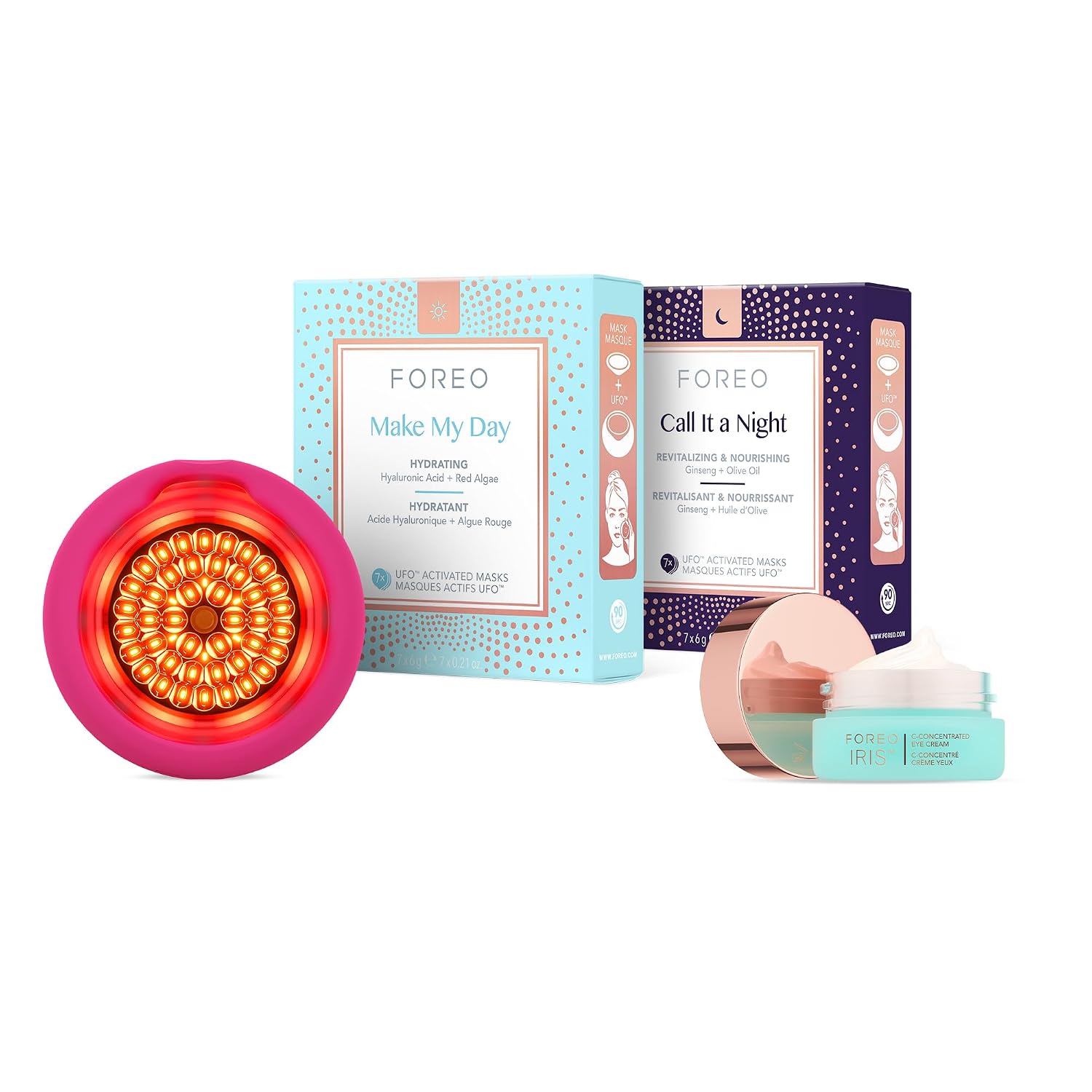 DISPOSITIVO FACIAL FOREO UFO 3 LED CON 14 MASCARILLAS Y CREMA ILUMINADORA PARA OJOS IRIS - 1