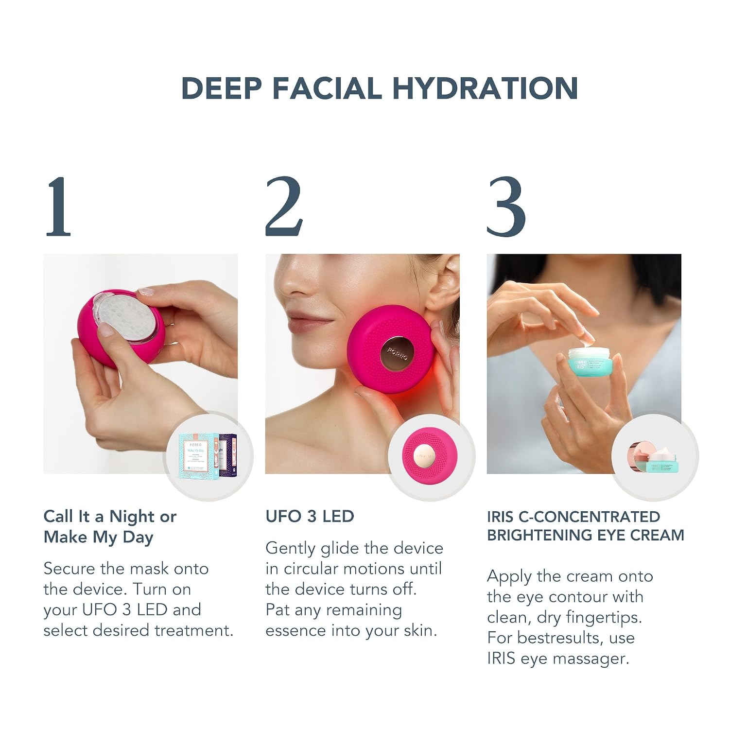 DISPOSITIVO FACIAL FOREO UFO 3 LED CON 14 MASCARILLAS Y CREMA ILUMINADORA PARA OJOS IRIS - 2
