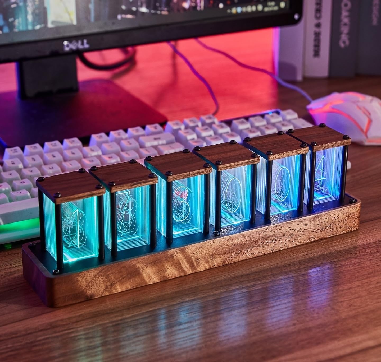 RELOJ DE ESCRITORIO DIGITAL CLOCTECK NIXIE TUBE WALNUT CON CALIBRACIÓN WI-FI Y ALARMA - 1
