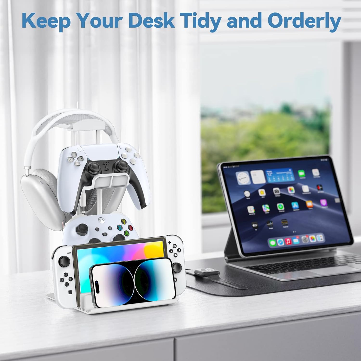 SOPORTE PARA AUDÍFONOS Y CONTROL KDD CON ORGANIZADOR UNIVERSAL BLANCO - 4