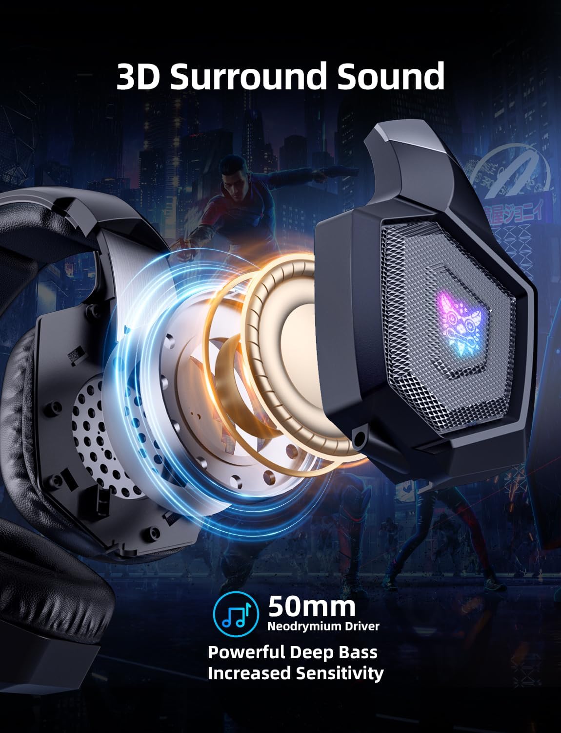AUDÍFONOS GAMING NANDDI CON MICRÓFONO Y SONIDO SURROUND 7.1 RGB NEGRO - 3