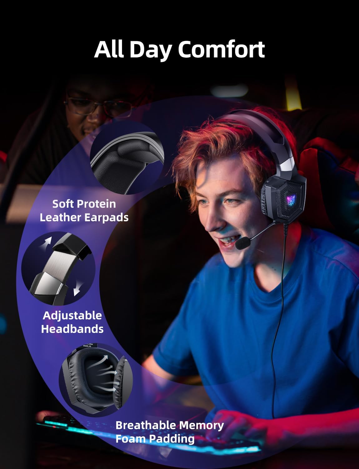 AUDÍFONOS GAMING NANDDI CON MICRÓFONO Y SONIDO SURROUND 7.1 RGB NEGRO - 4