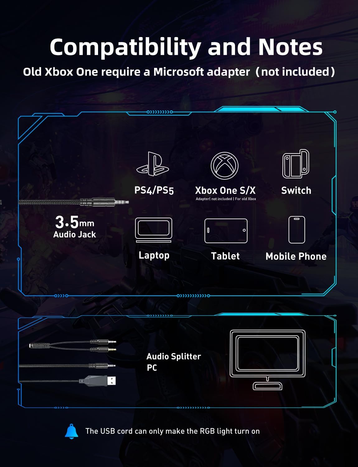 AUDÍFONOS GAMING NANDDI CON MICRÓFONO Y SONIDO SURROUND 7.1 RGB NEGRO - 5