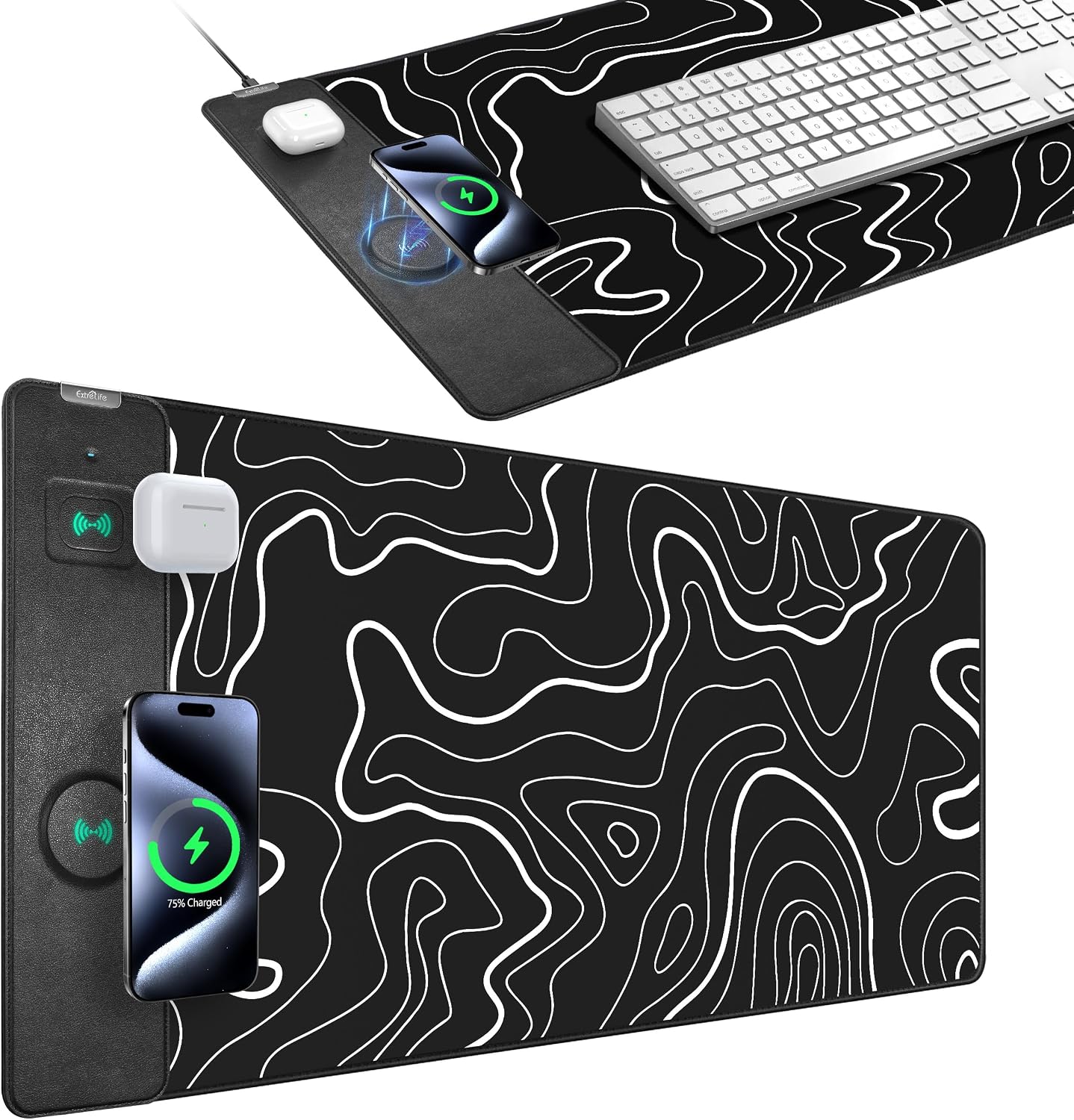 MOUSE PAD EXTRELIFE XXL CON CARGA INALÁMBRICA MAGNÉTICA 31.5X15.8 PULGADAS - 1