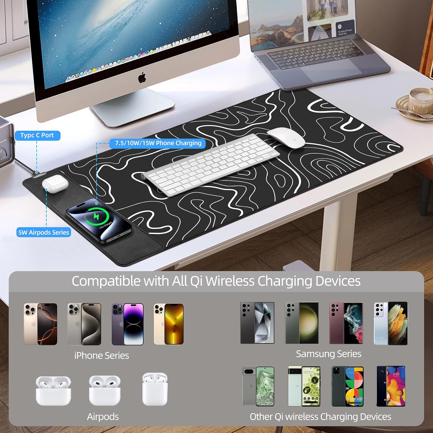 MOUSE PAD EXTRELIFE XXL CON CARGA INALÁMBRICA MAGNÉTICA 31.5X15.8 PULGADAS - 5