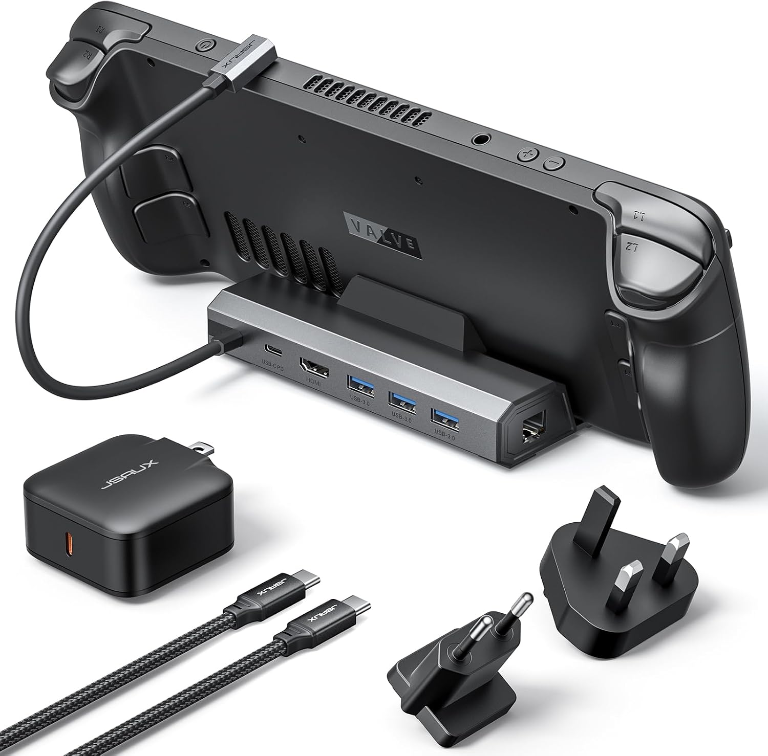 DOCKING STATION 6 EN 1 JSAUX CON CARGADOR 65W PARA STEAM DECK Y ROG ALLY X - 1