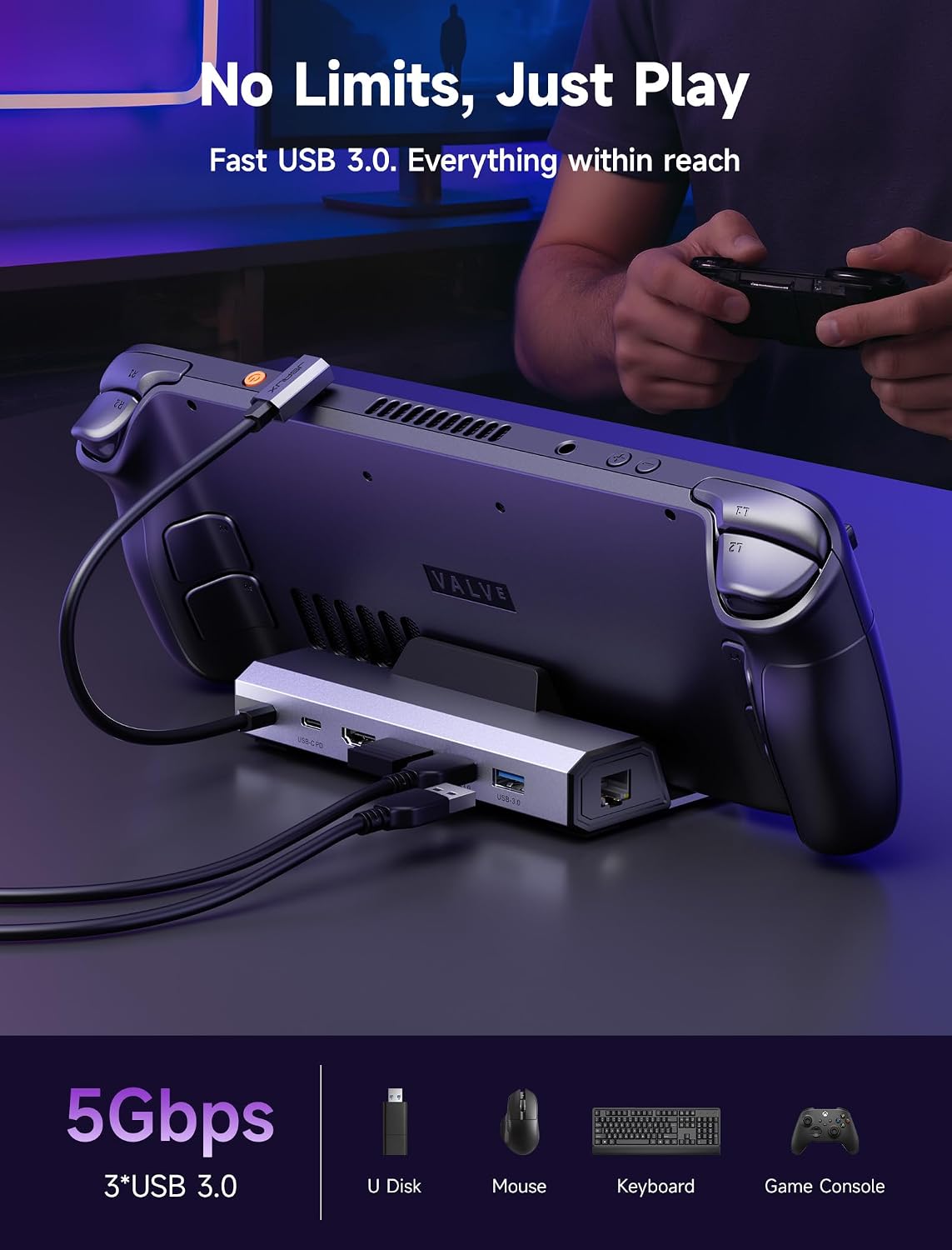 DOCKING STATION 6 EN 1 JSAUX CON CARGADOR 65W PARA STEAM DECK Y ROG ALLY X - 4